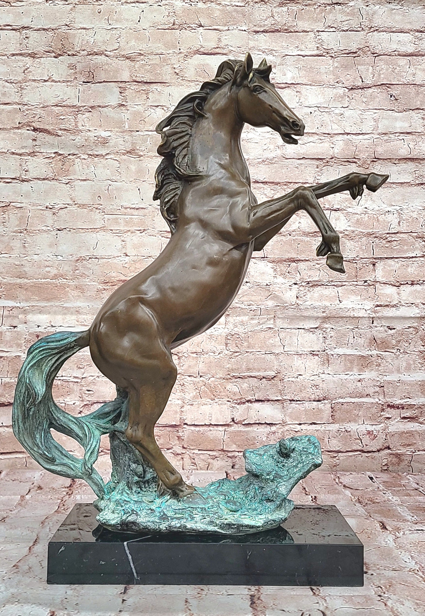 Artistic Rendition: Handcrafted Bronze Rearing Horse Sculpture Statue Lost Wax Art