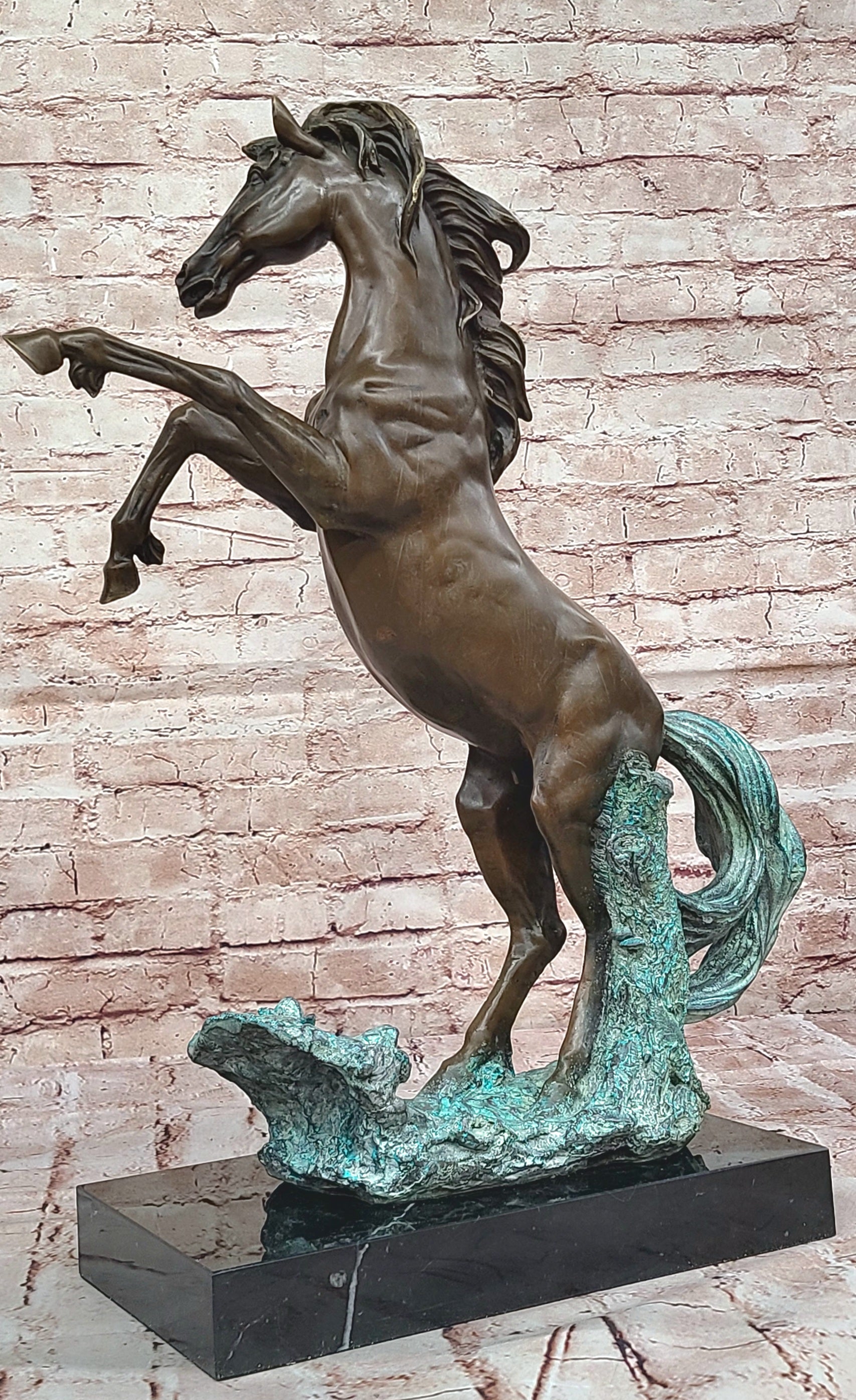 Artistic Rendition: Handcrafted Bronze Rearing Horse Sculpture Statue Lost Wax Art