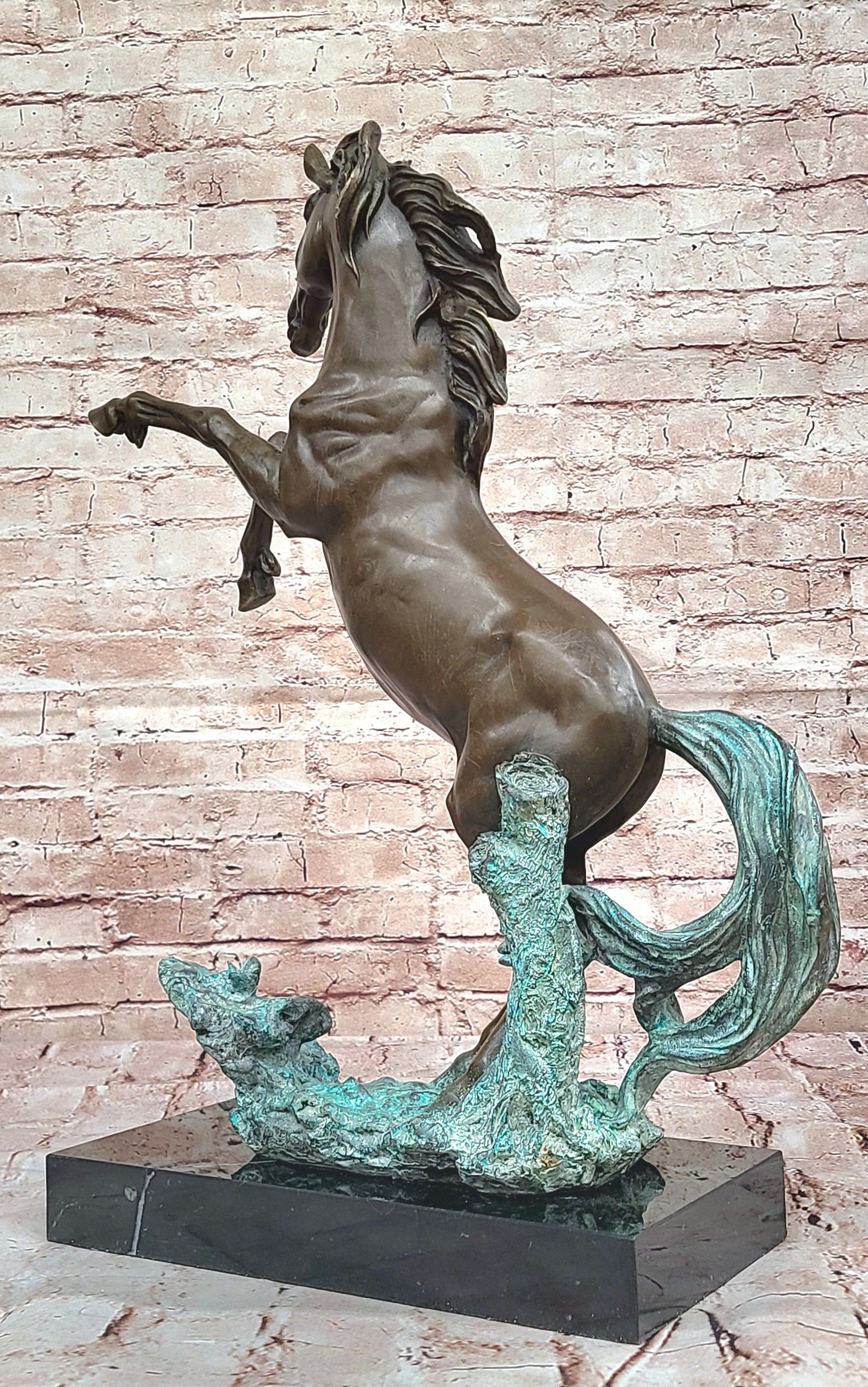 Artistic Rendition: Handcrafted Bronze Rearing Horse Sculpture Statue Lost Wax Art