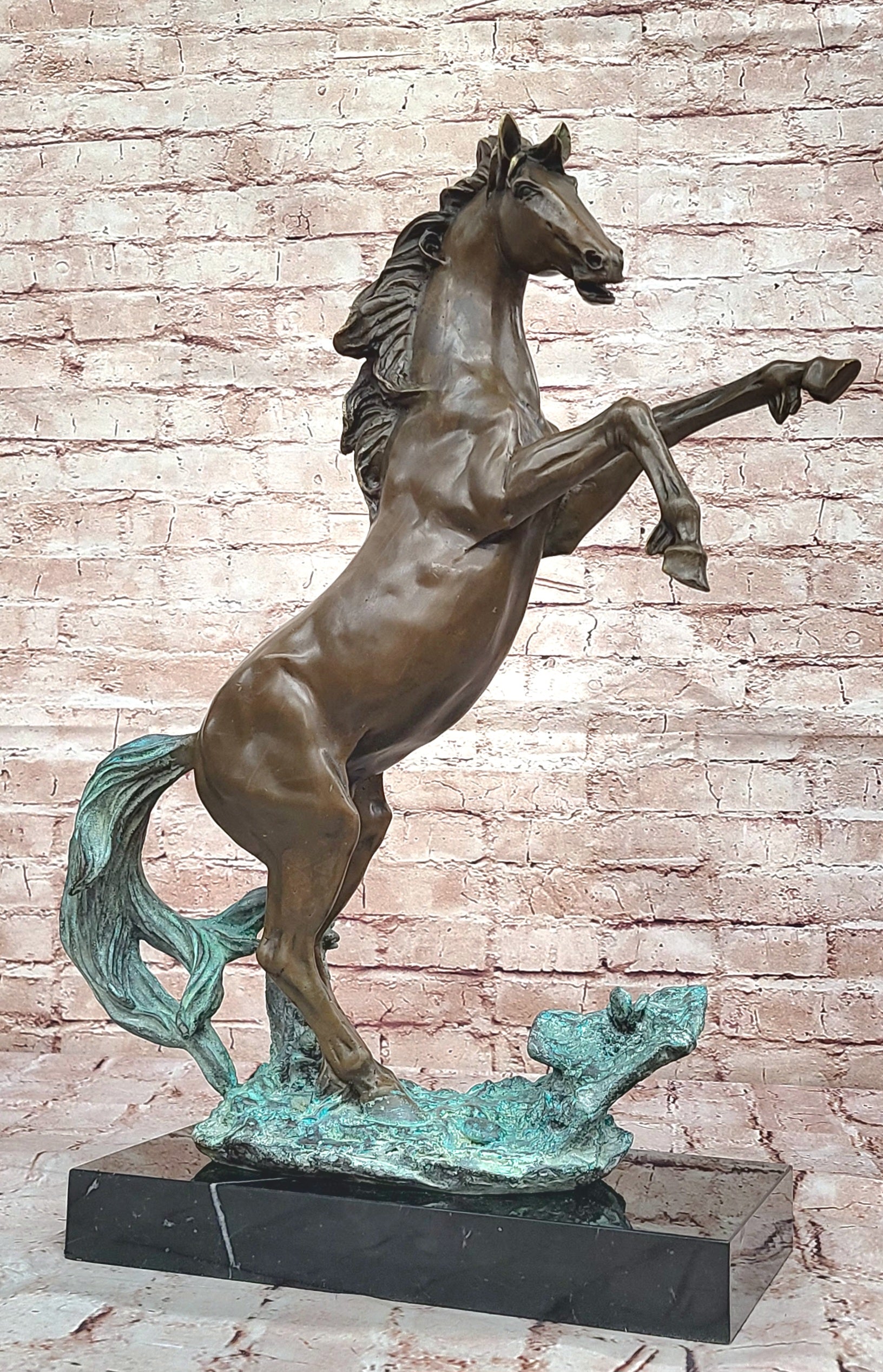 Artistic Rendition: Handcrafted Bronze Rearing Horse Sculpture Statue Lost Wax Art