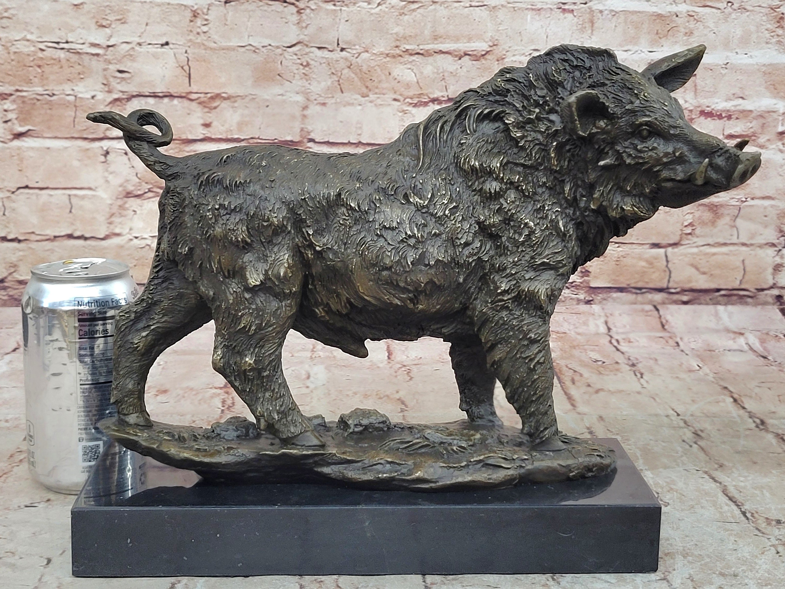 Handcrafted bronze sculpture SALE Bas Marble Deco Art Pig Boar Wild Barye Large