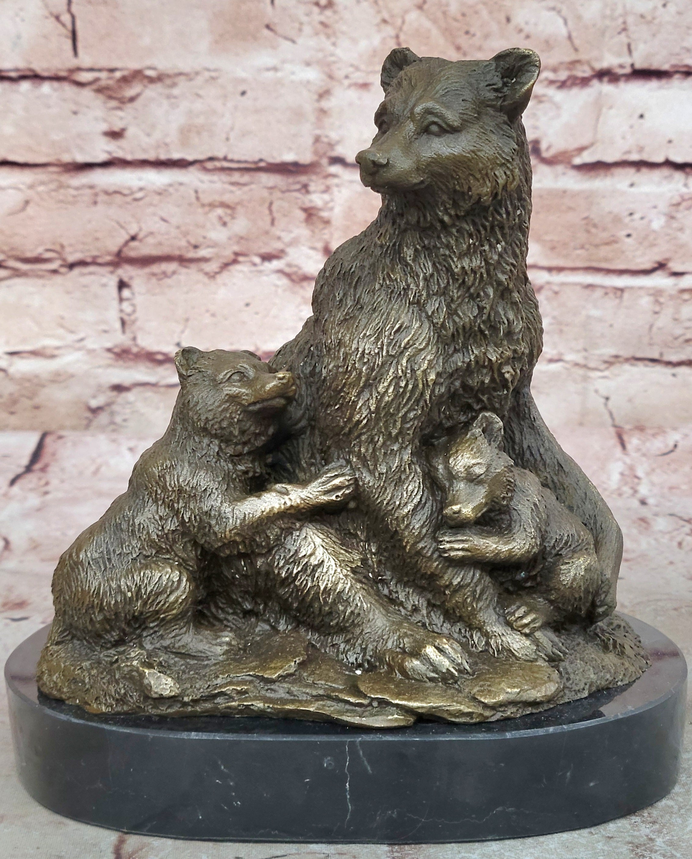 Handcrafted bronze sculpture SALE Cub Two Her With Bear Grizzly Original Signed
