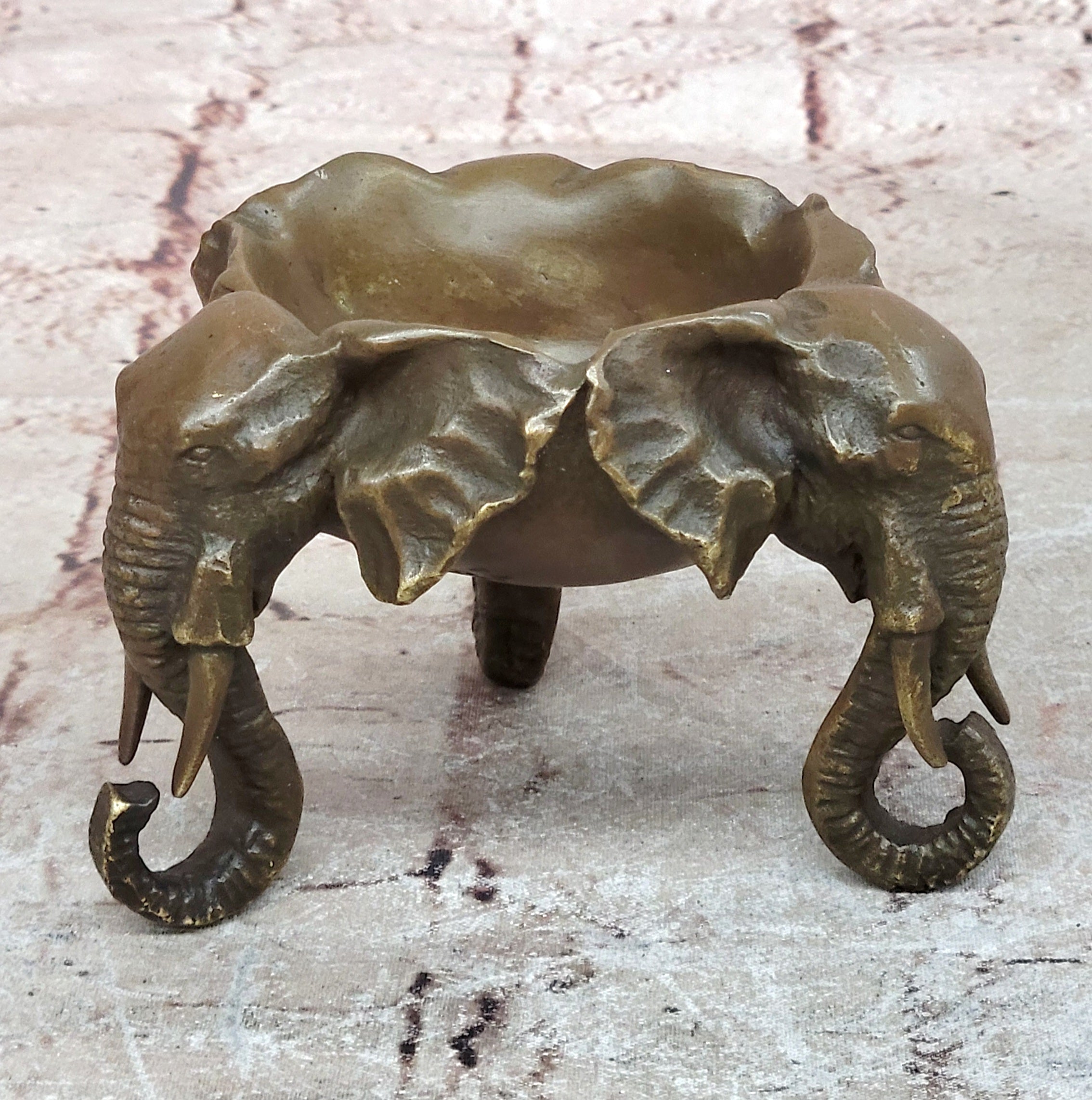 Art Deco Brass Bronze Copper Ashtray With Three Elephant Home Decor