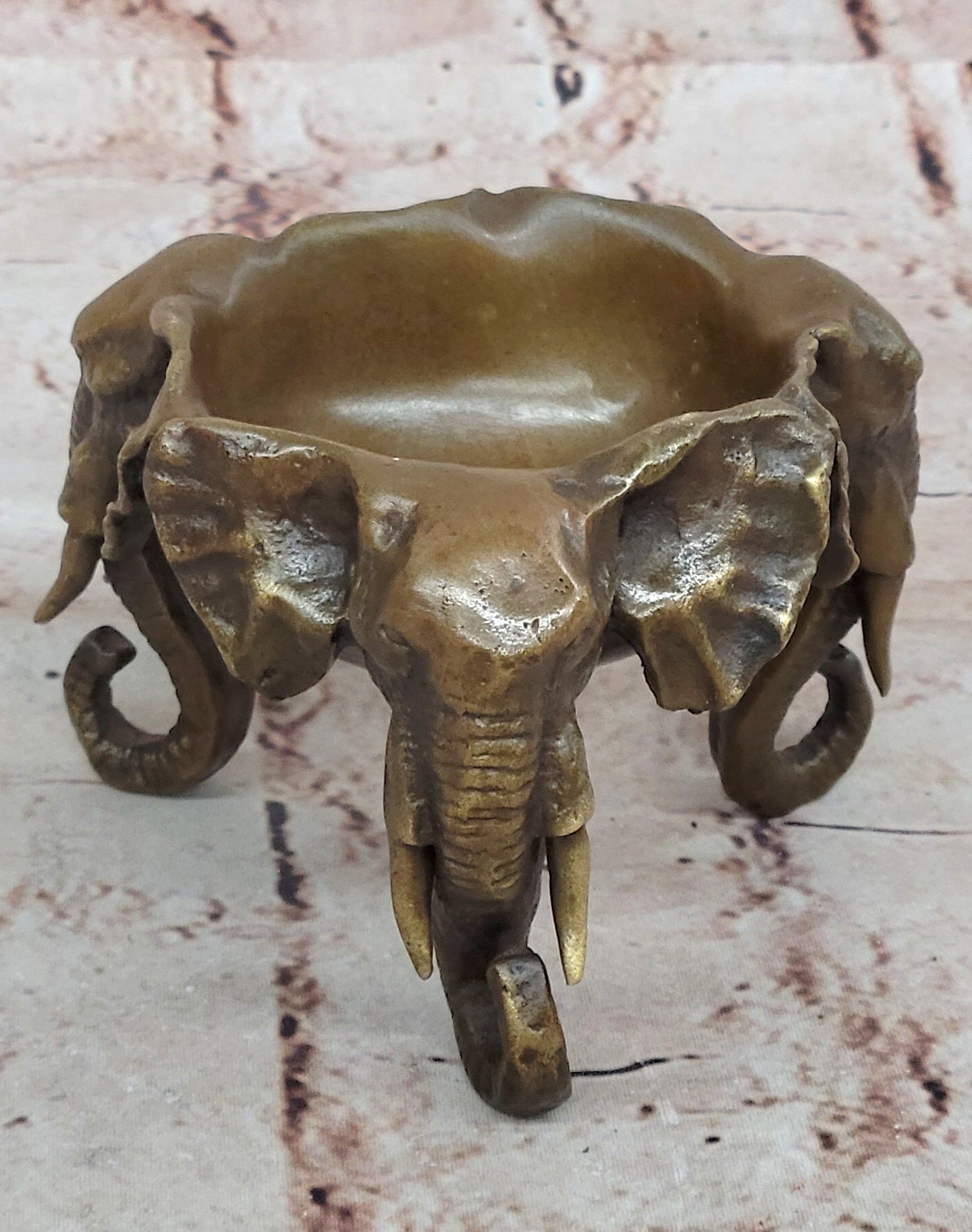 Art Deco Brass Bronze Copper Ashtray With Three Elephant Home Decor