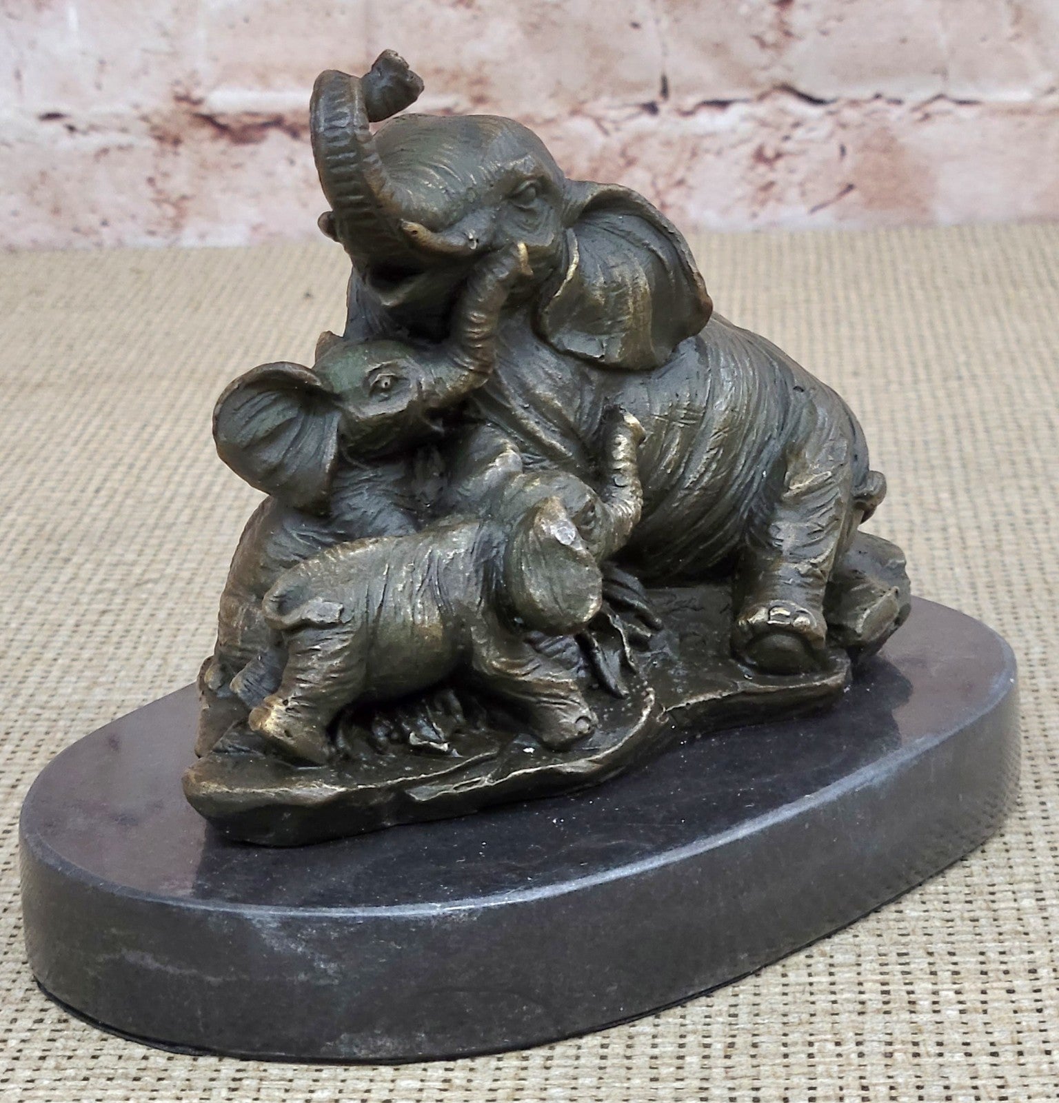 Bronze Sculpture Vienna African Elephant and Babies Wildlife Hot Cast Decor Gift