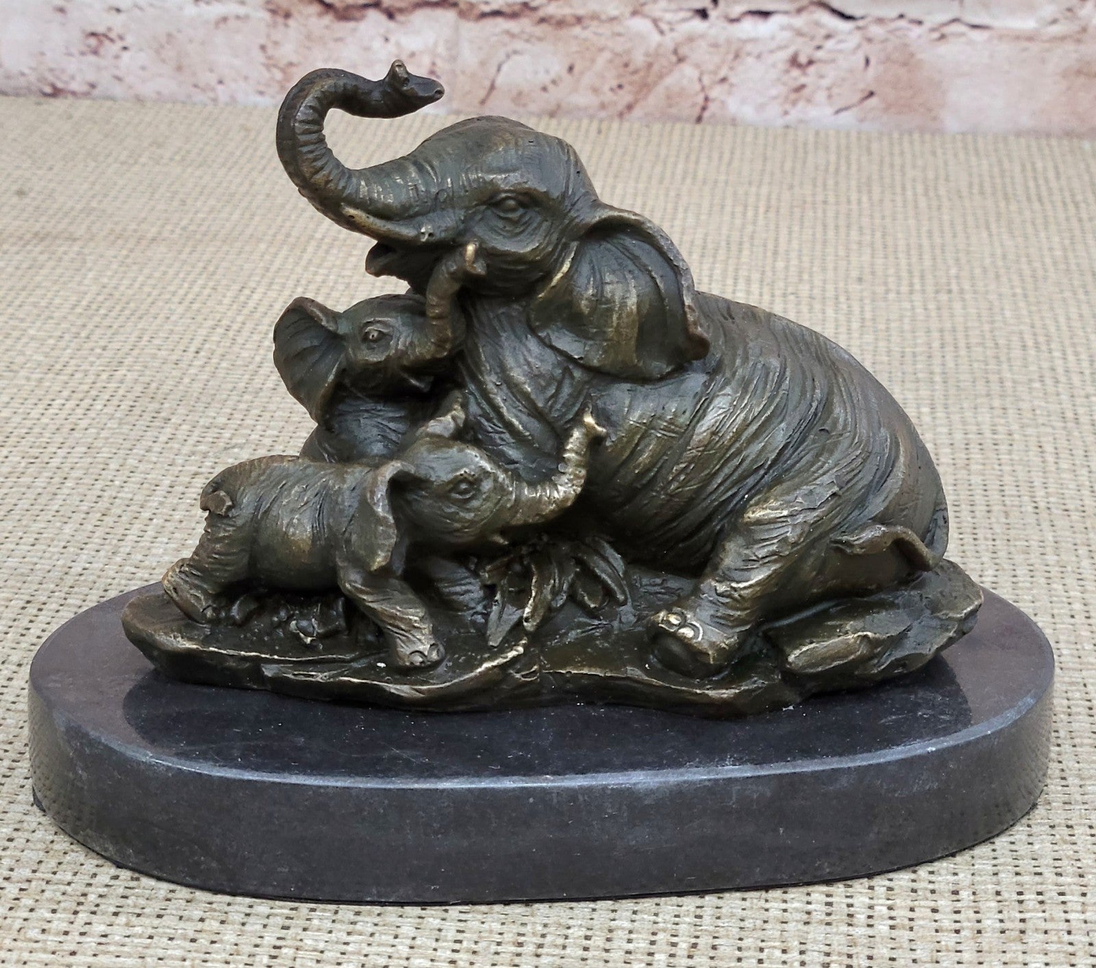 Bronze Sculpture Vienna African Elephant and Babies Wildlife Hot Cast Decor Gift