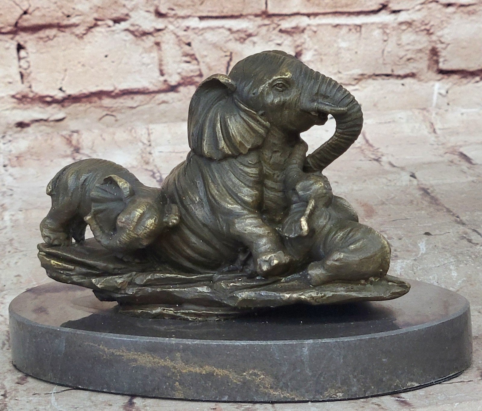Calf Baby Two With Elephant Vienna Art Bronze Sculpture Statue Figurine Figure