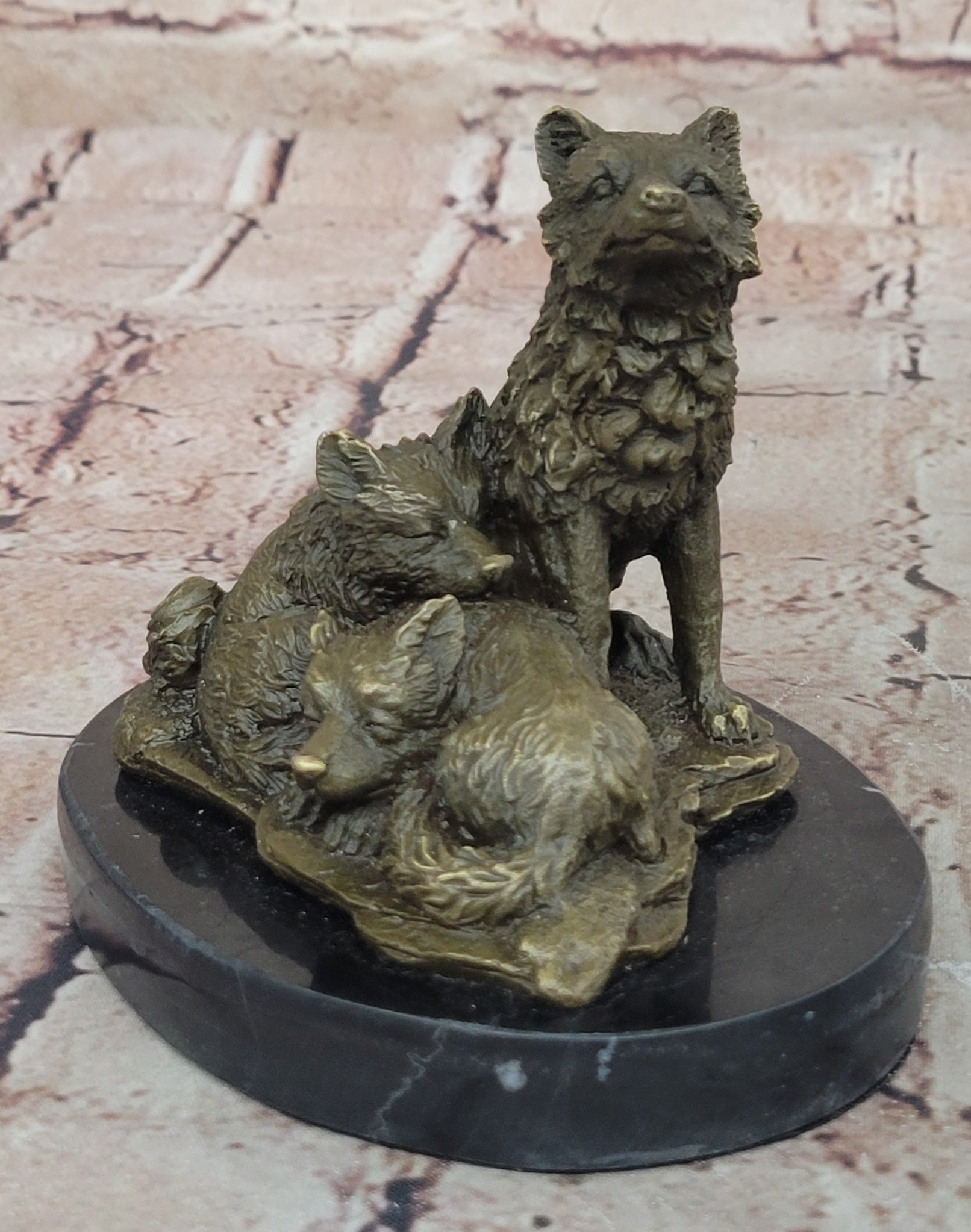 Hybrid Dogs Pack Running Wolves Wildlife Gift Bronze Marble Statue Sculpture