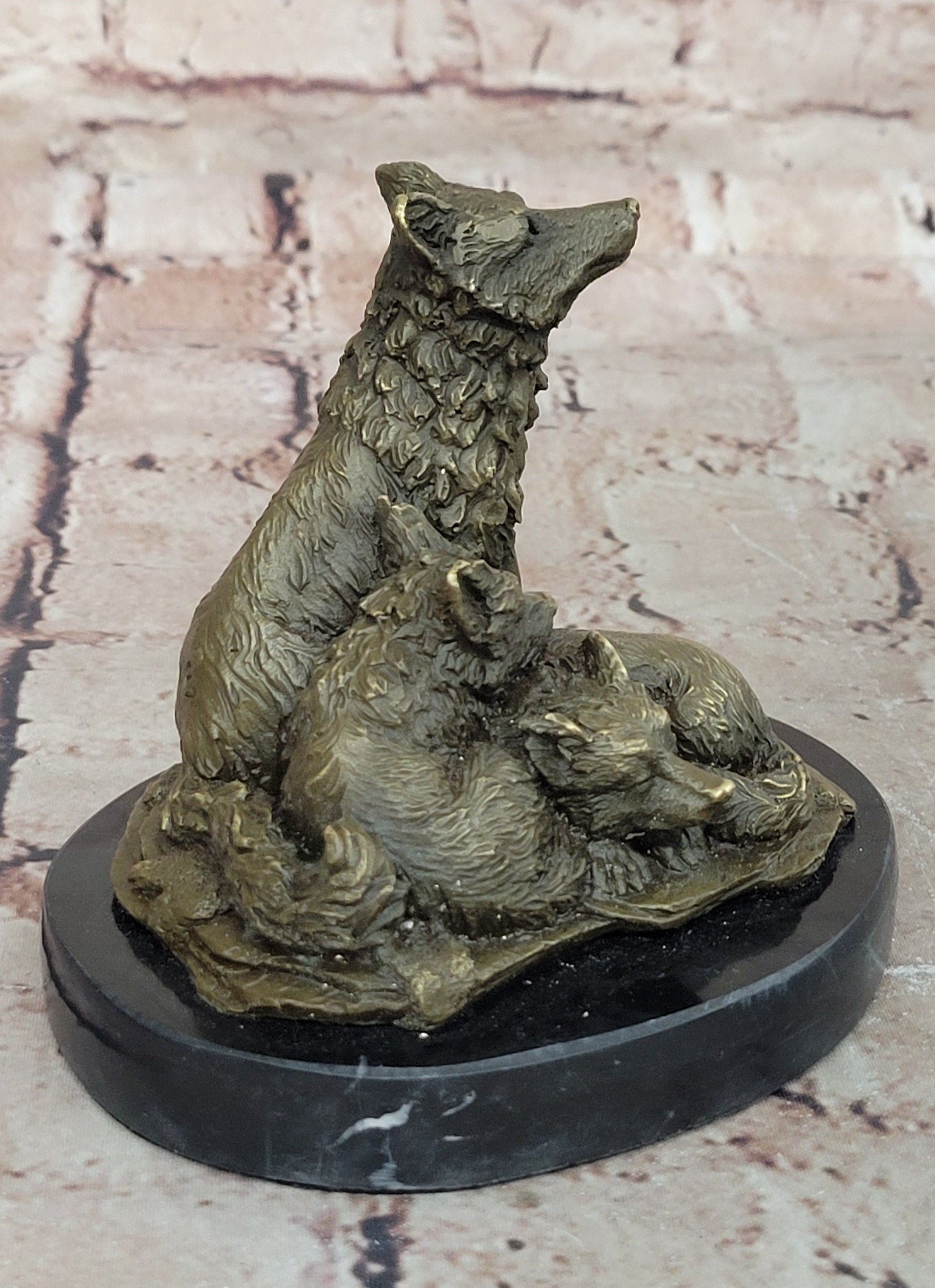 Hybrid Dogs Pack Running Wolves Wildlife Gift Bronze Marble Statue Sculpture