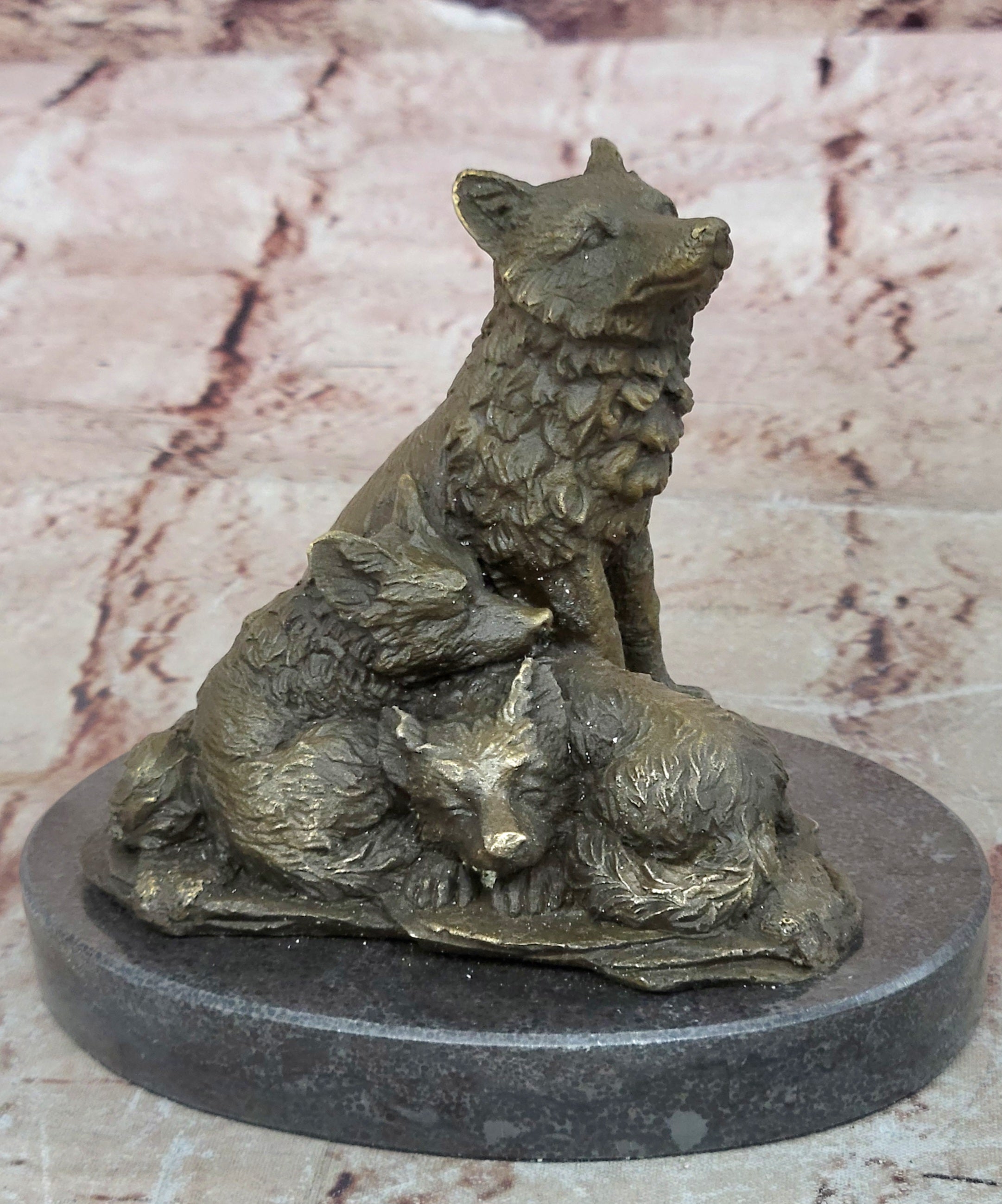 Hybrid Dogs Pack Running Wolves Wildlife Gift Bronze Marble Statue Sculpture