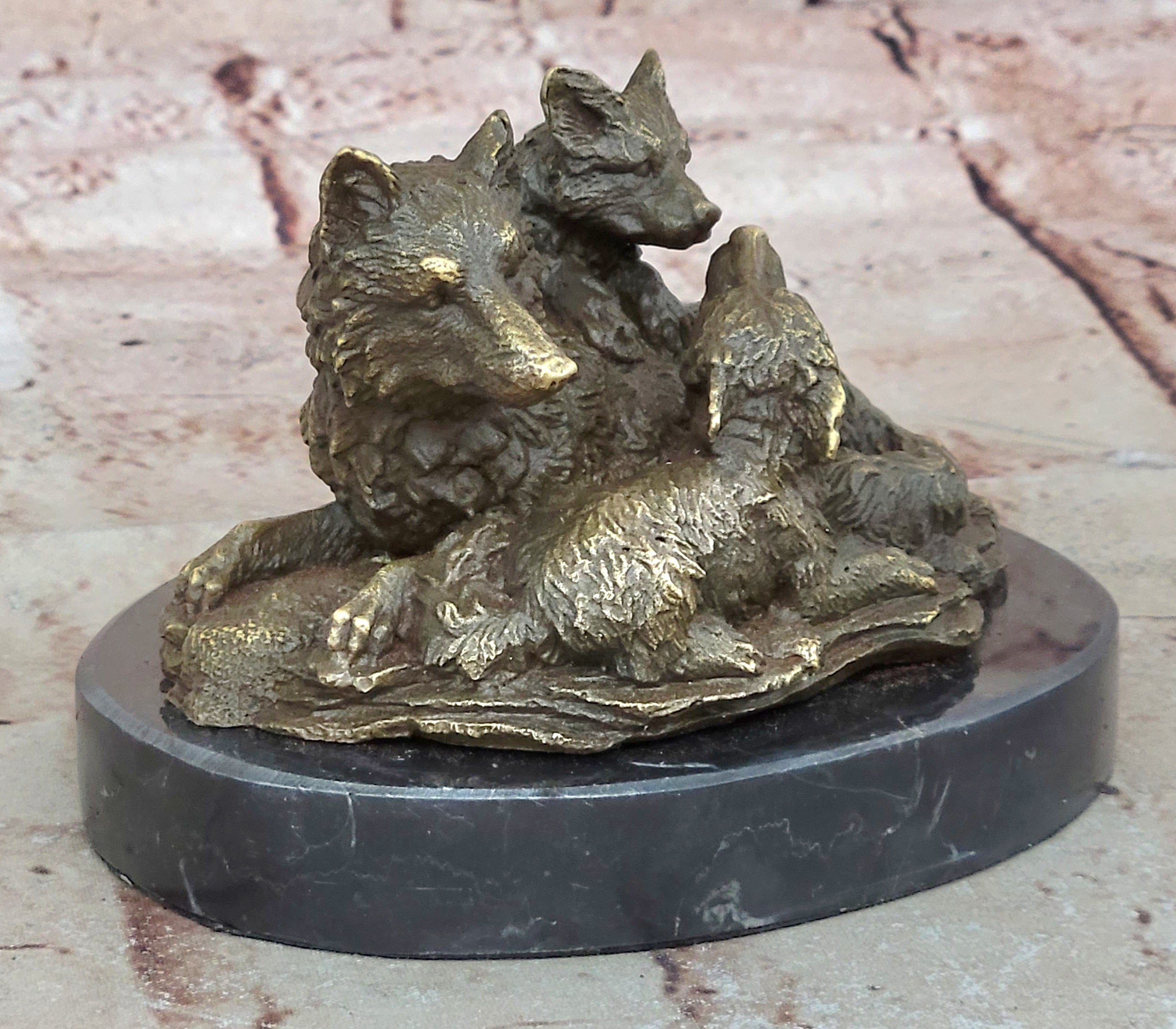 Handcrafted bronze sculpture SALE Garde Life Wild Bust Cub Wolf Marble Base Deco