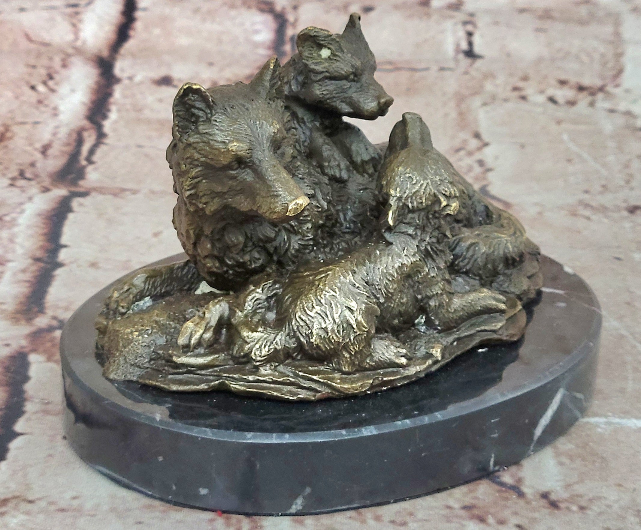 Handcrafted bronze sculpture SALE Garde Life Wild Bust Cub Wolf Marble Base Deco