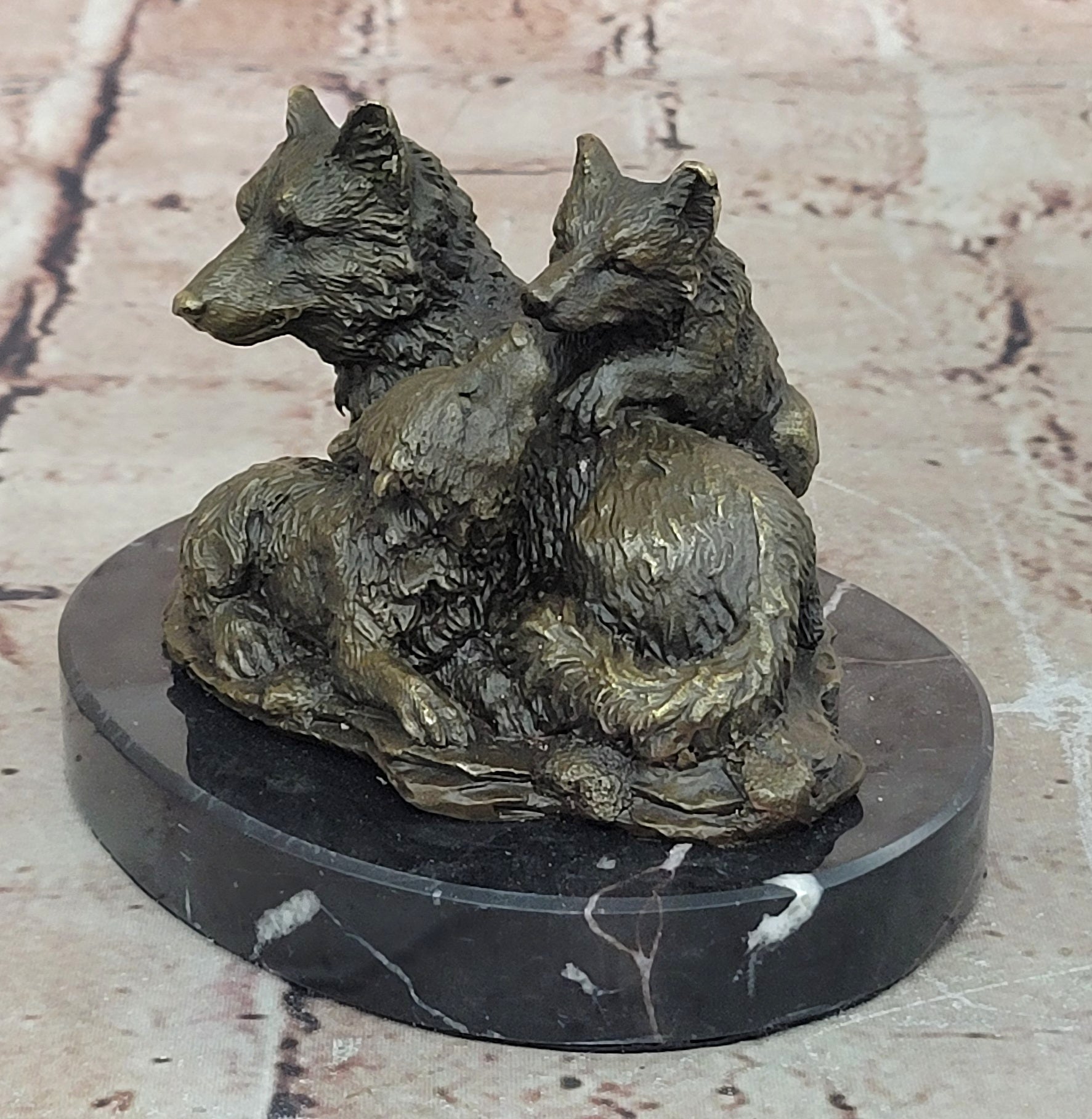 Handcrafted bronze sculpture SALE Garde Life Wild Bust Cub Wolf Marble Base Deco
