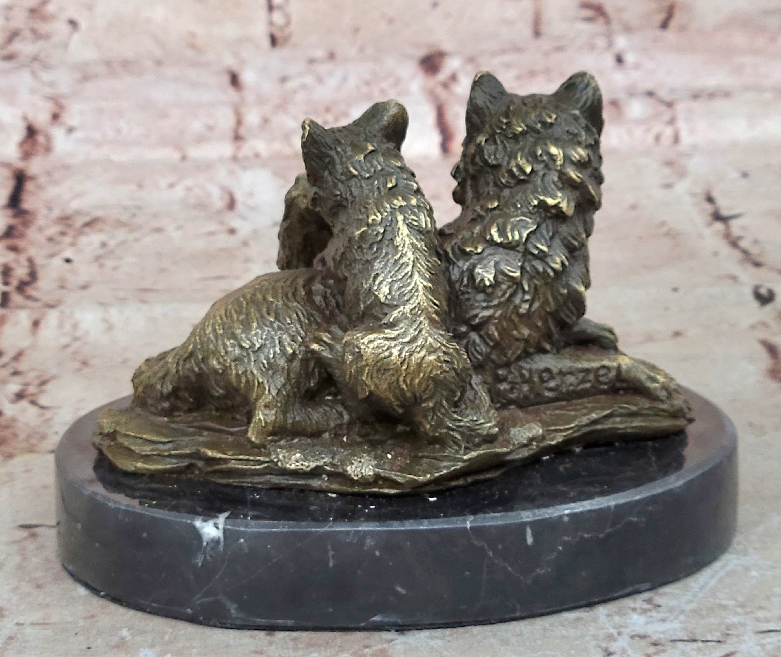 Handcrafted bronze sculpture SALE Garde Life Wild Bust Cub Wolf Marble Base Deco