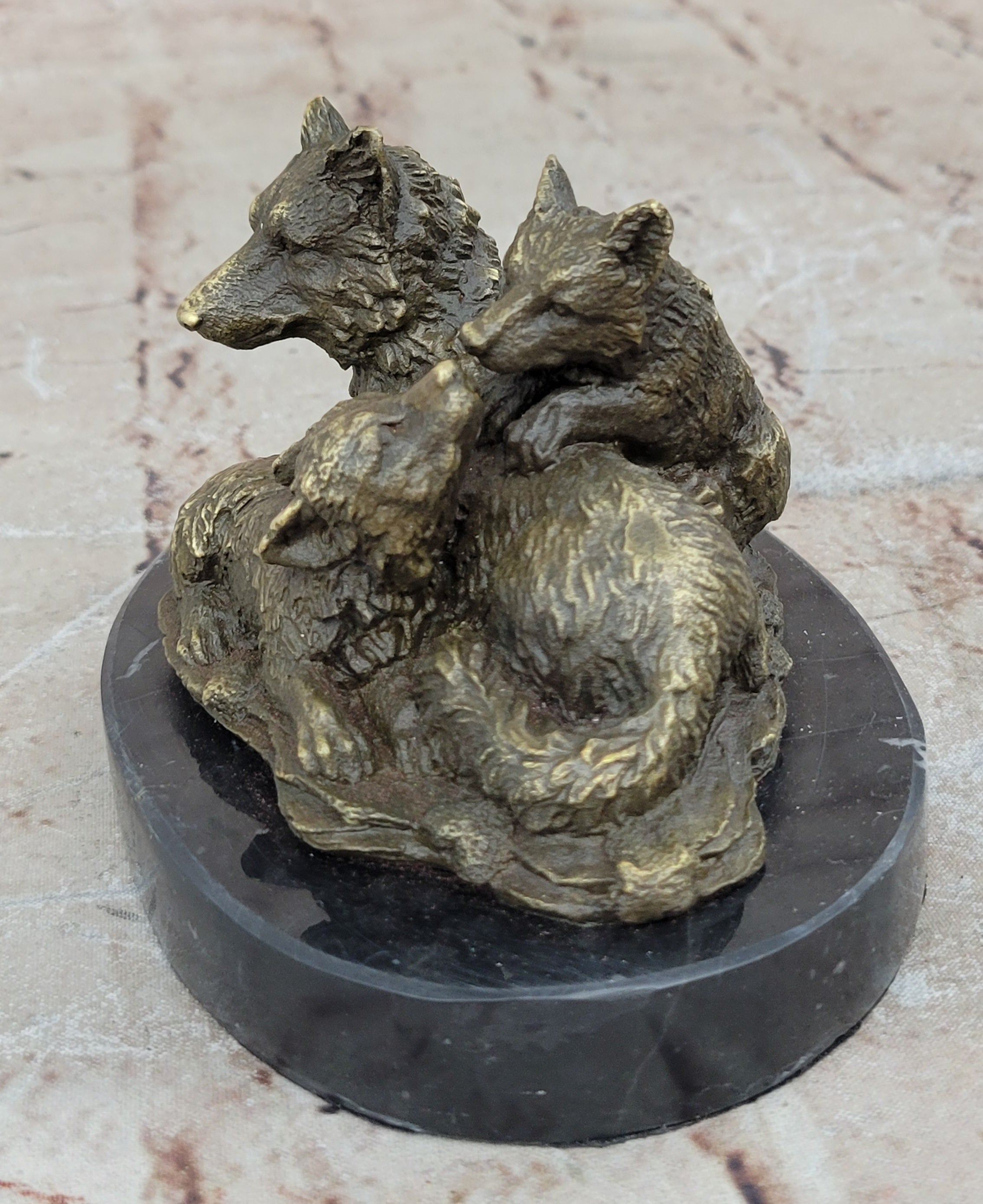 Handcrafted bronze sculpture SALE Garde Life Wild Bust Cub Wolf Marble Base Deco