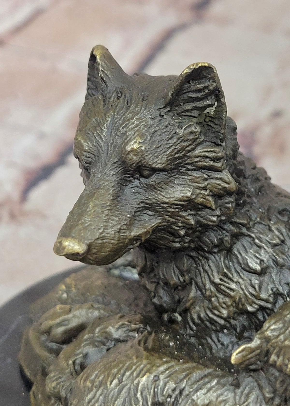 Handcrafted bronze sculpture SALE Garde Life Wild Bust Cub Wolf Marble Base Deco