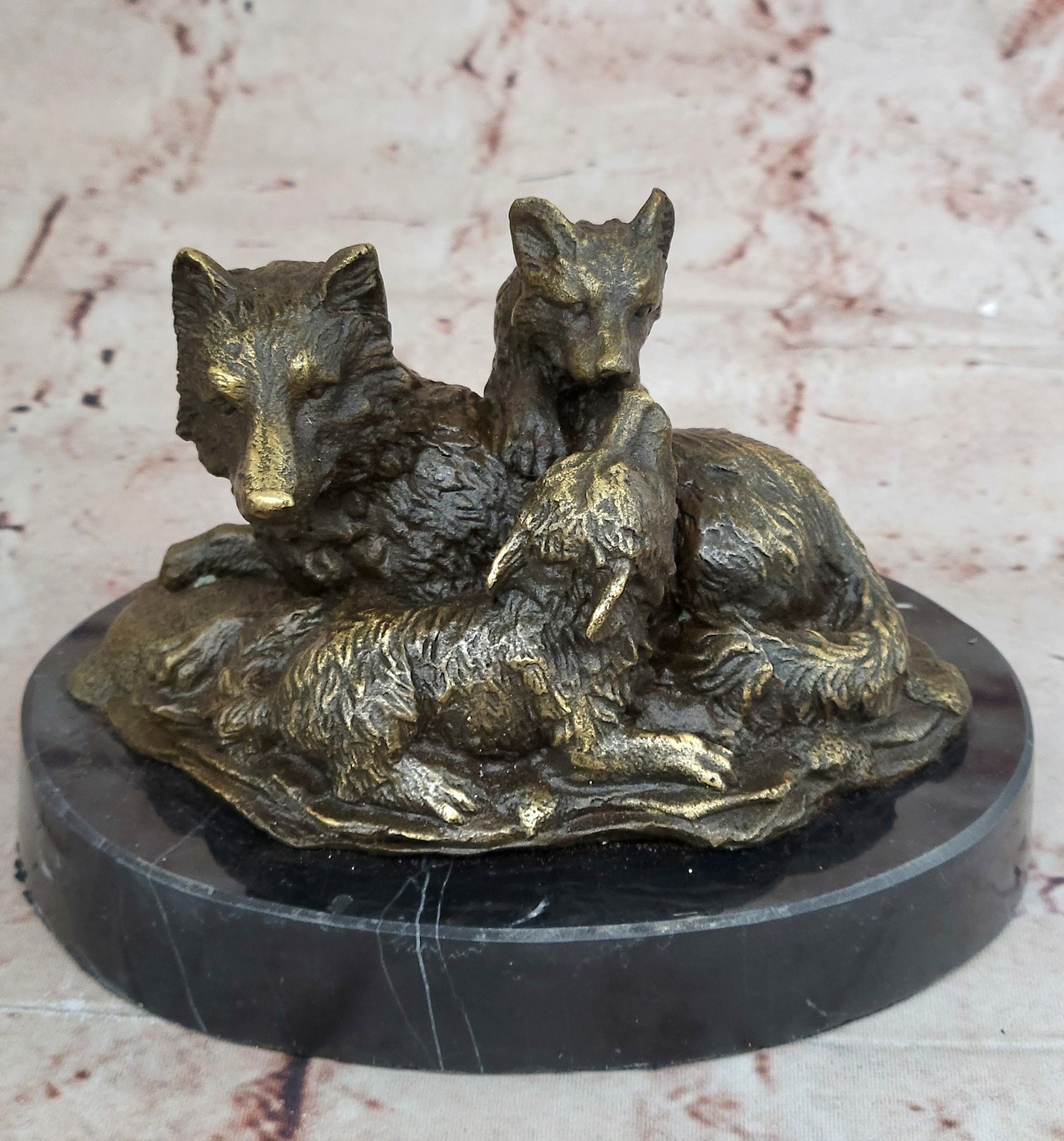 Handcrafted bronze sculpture SALE Garde Life Wild Bust Cub Wolf Marble Base Deco