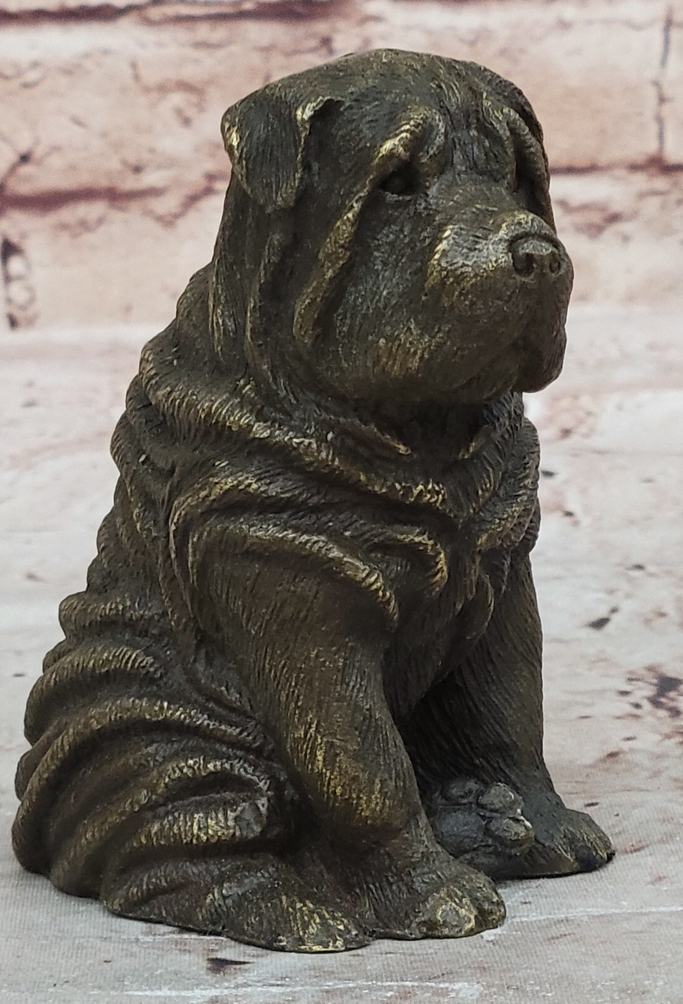 Fine Art Bronze Figurine: Shar Pei Dog - Handcrafted Pet Lover`s Sculpture Artwork