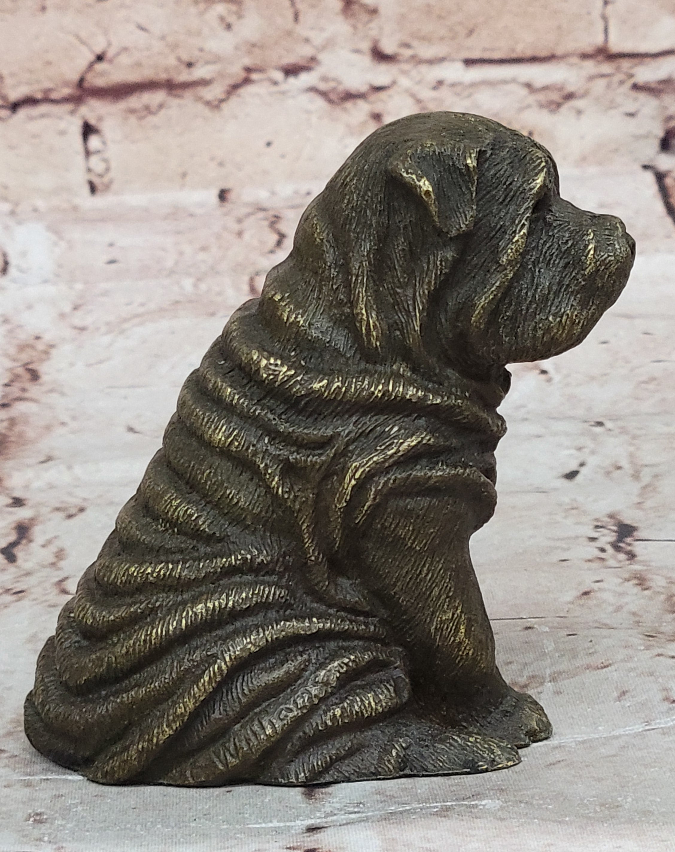 Fine Art Bronze Figurine: Shar Pei Dog - Handcrafted Pet Lover`s Sculpture Artwork
