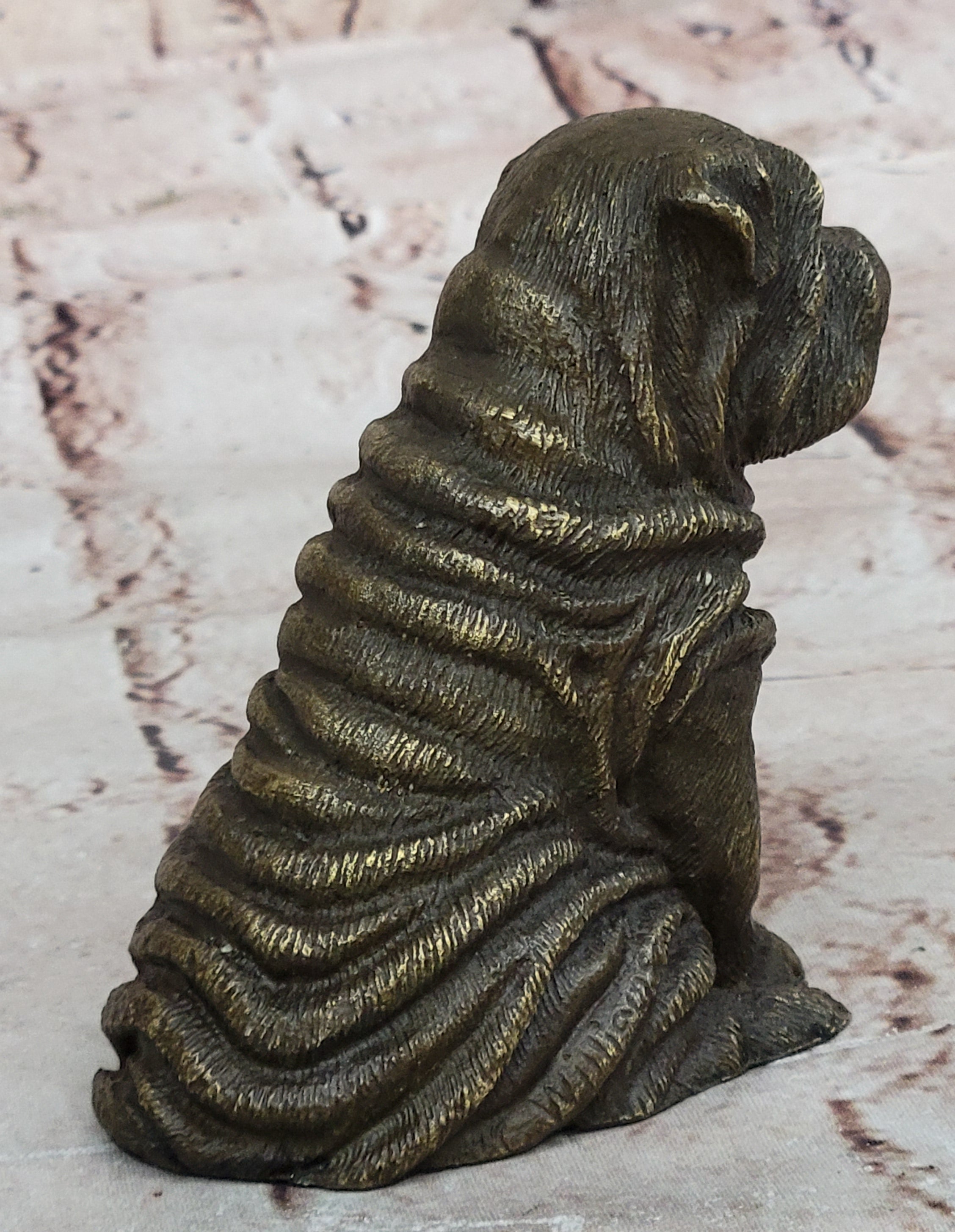 Fine Art Bronze Figurine: Shar Pei Dog - Handcrafted Pet Lover`s Sculpture Artwork