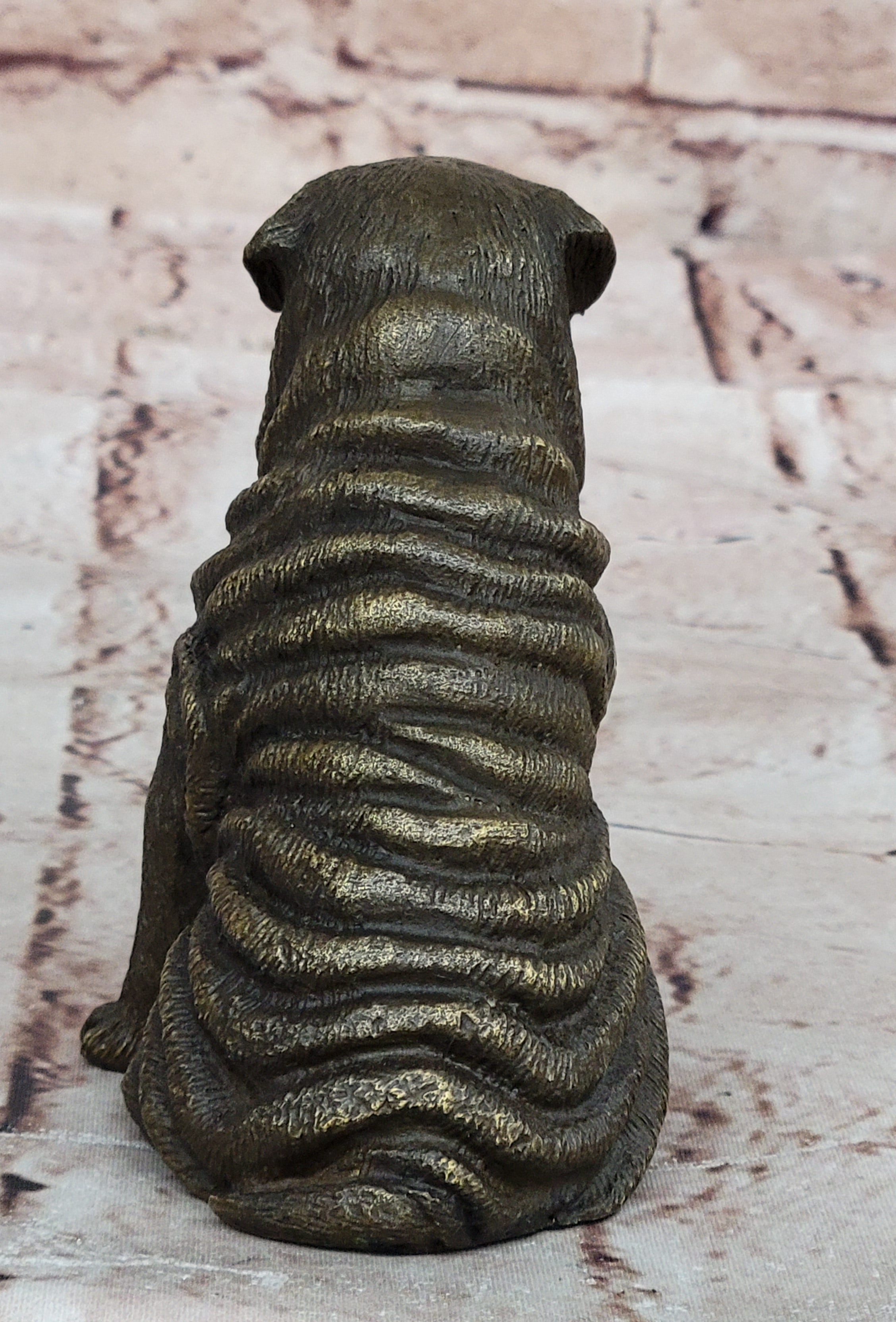 Fine Art Bronze Figurine: Shar Pei Dog - Handcrafted Pet Lover`s Sculpture Artwork