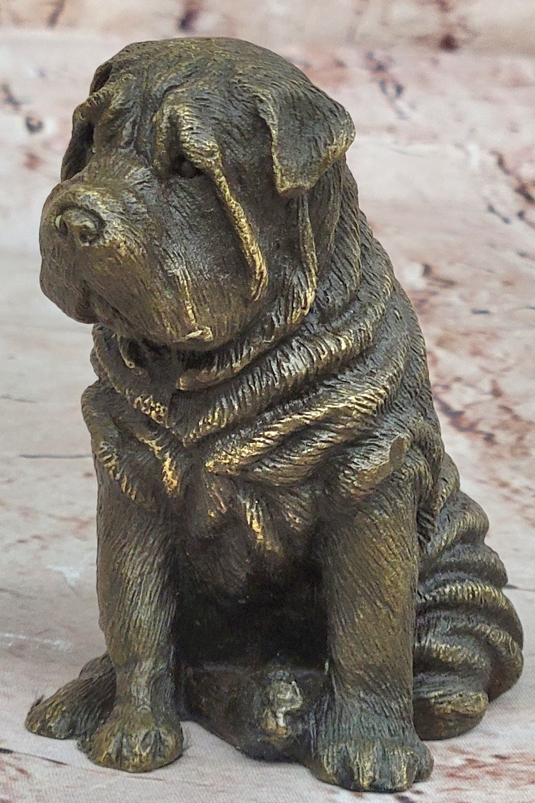 Fine Art Bronze Figurine: Shar Pei Dog - Handcrafted Pet Lover`s Sculpture Artwork