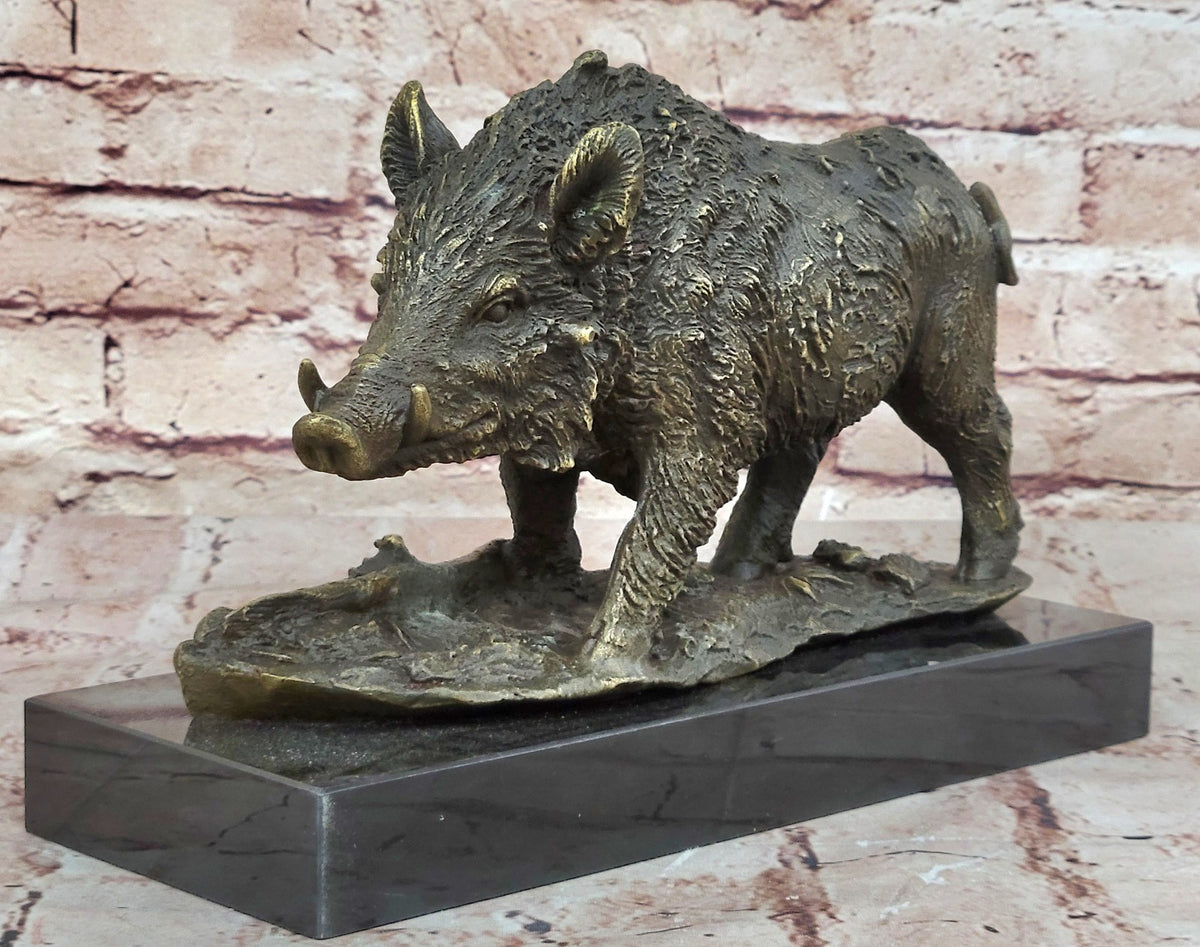 Chinese classic Pure Copper Bronze Carved wild boar Pig Statue Figurine Figure