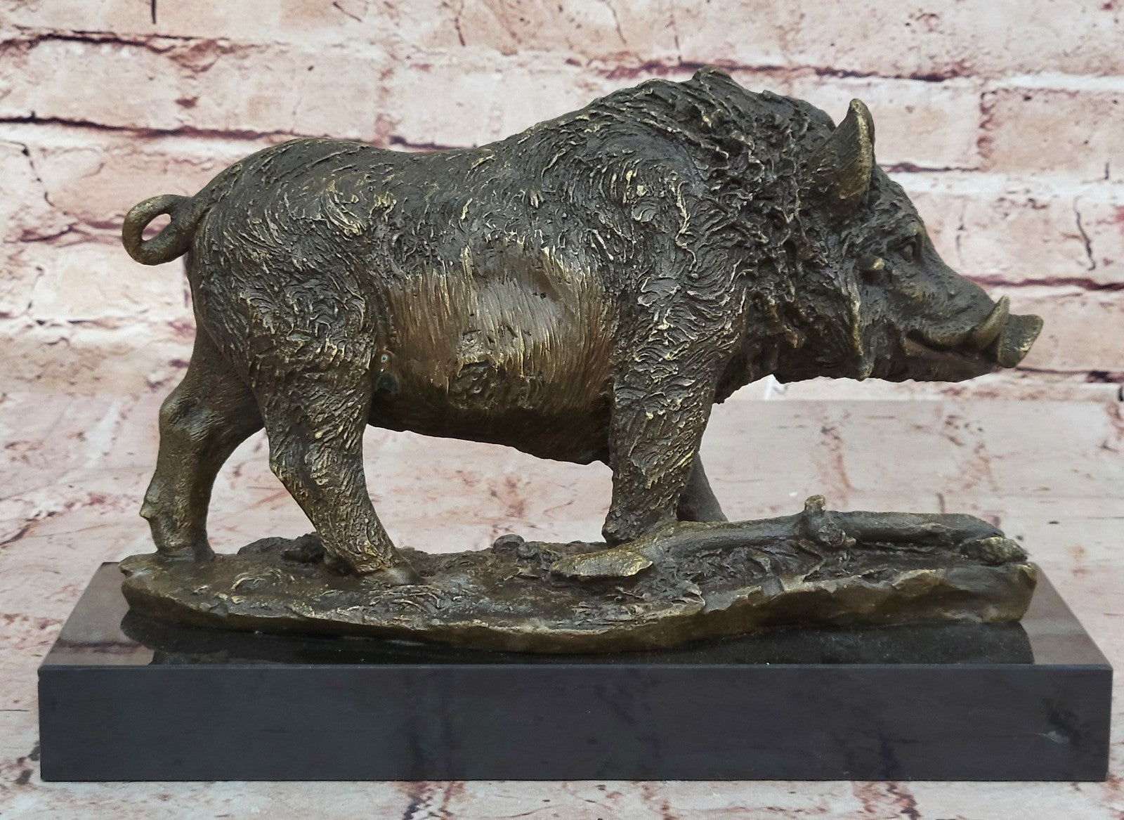 Chinese classic Pure Copper Bronze Carved wild boar Pig Statue Figurine Figure