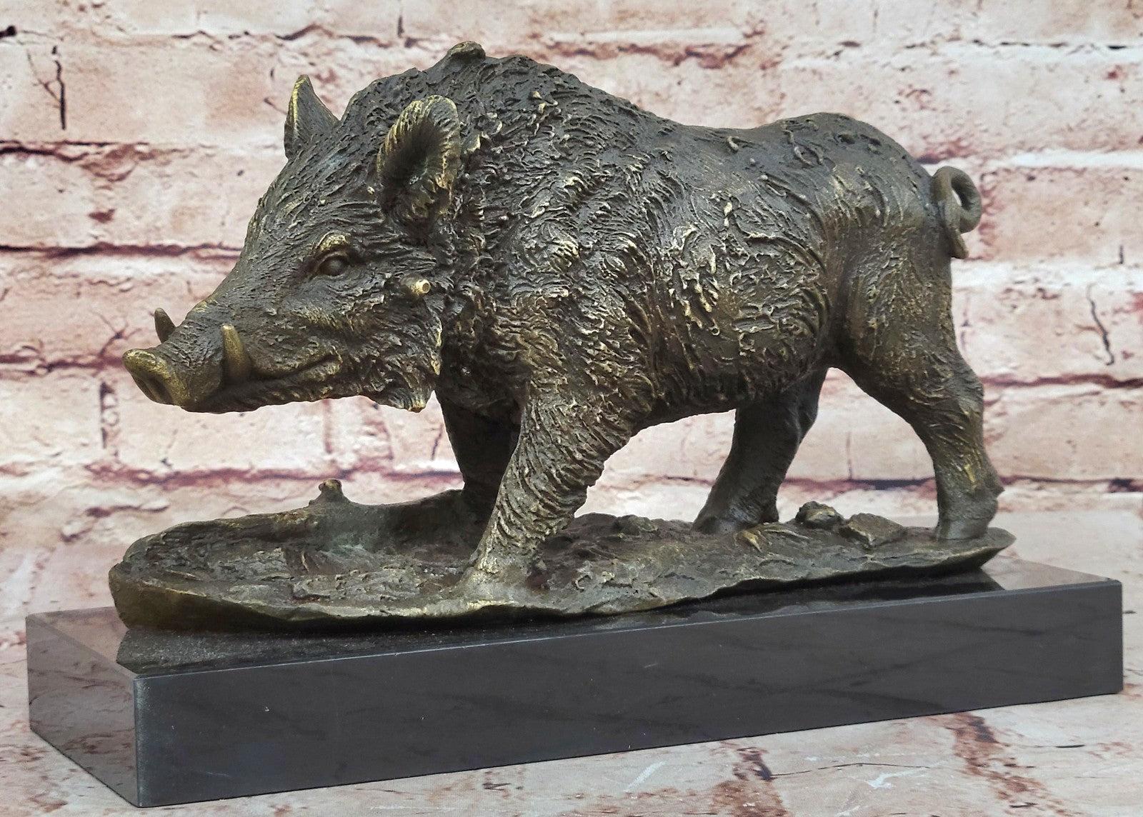 Chinese classic Pure Copper Bronze Carved wild boar Pig Statue Figurine Figure