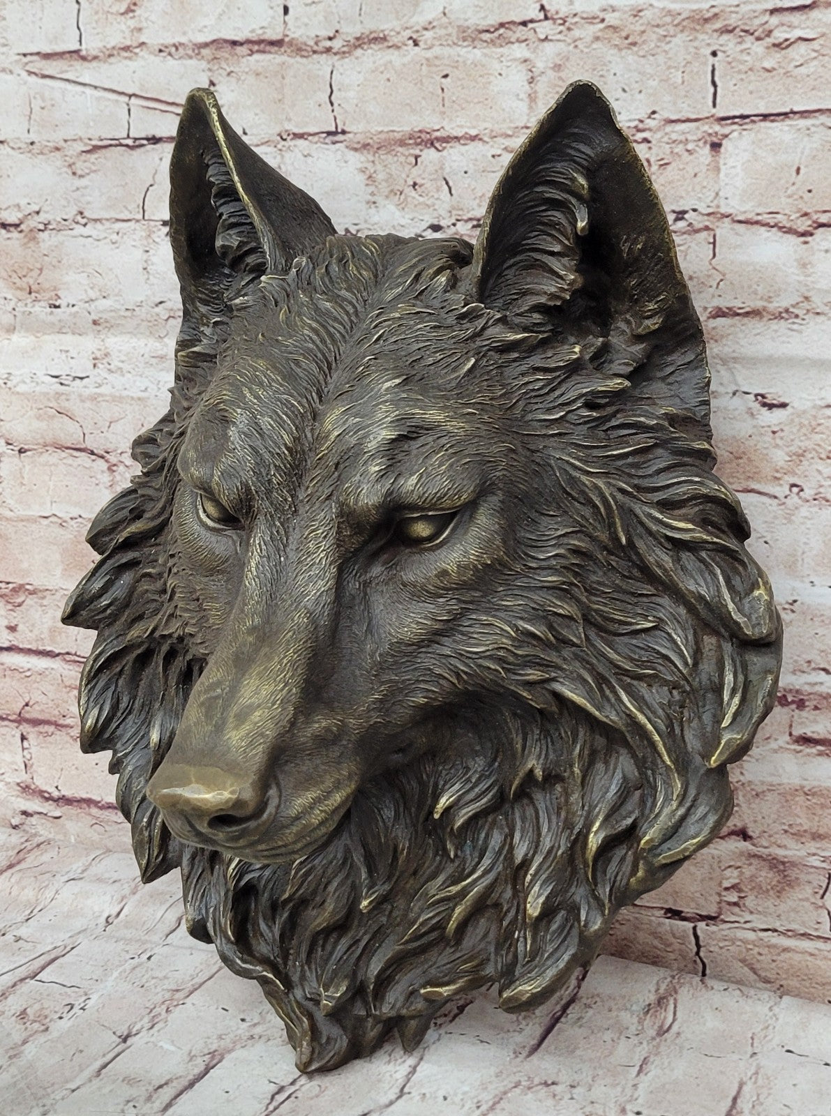 Handcrafted bronze sculpture SALE Signed Original Hot Cast Wolf Head Wall