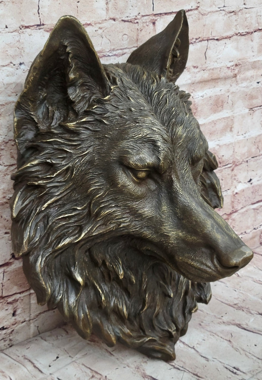 Handcrafted bronze sculpture SALE Signed Original Hot Cast Wolf Head Wall