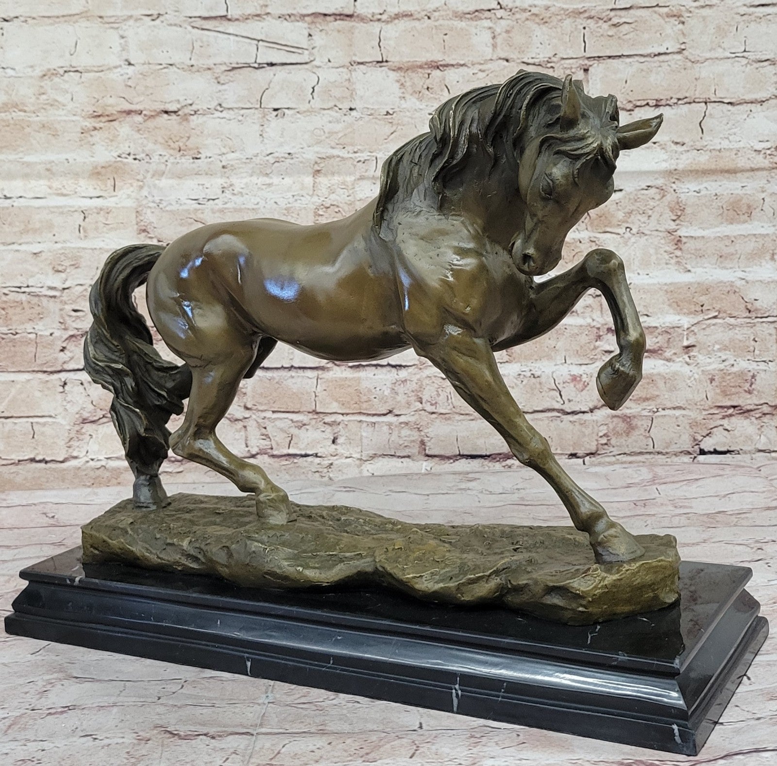 Bronze Sculpture Hand Made by Lost Wax Large 30 Lbs Stallion Horse Figurine deco