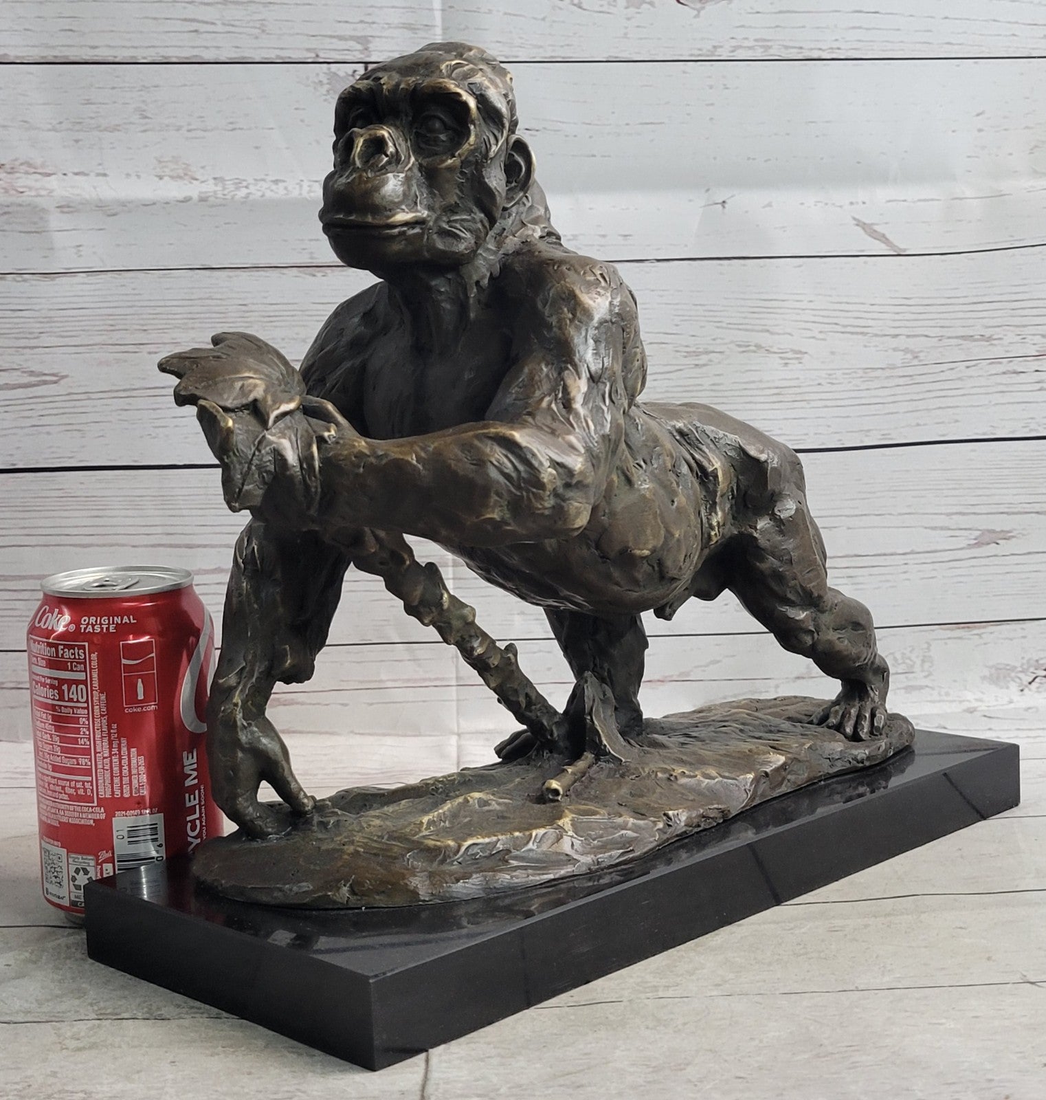 Handcrafted Signed Fisher American Artist Large Gorilla Bronze Sculpture Statue