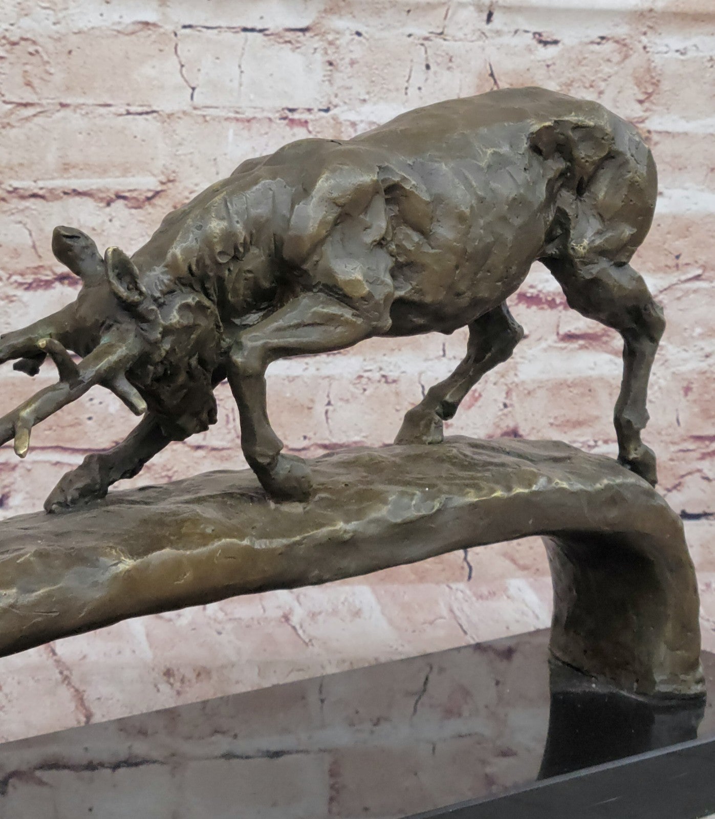 Art Deco Confrontation Between Stag and a Bear Extra Large Bronze Sculpture