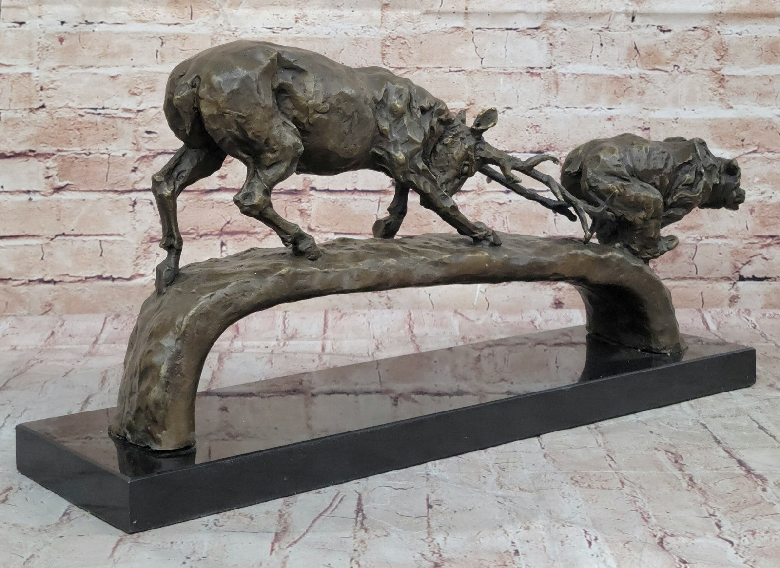 Art Deco Confrontation Between Stag and a Bear Extra Large Bronze Sculpture