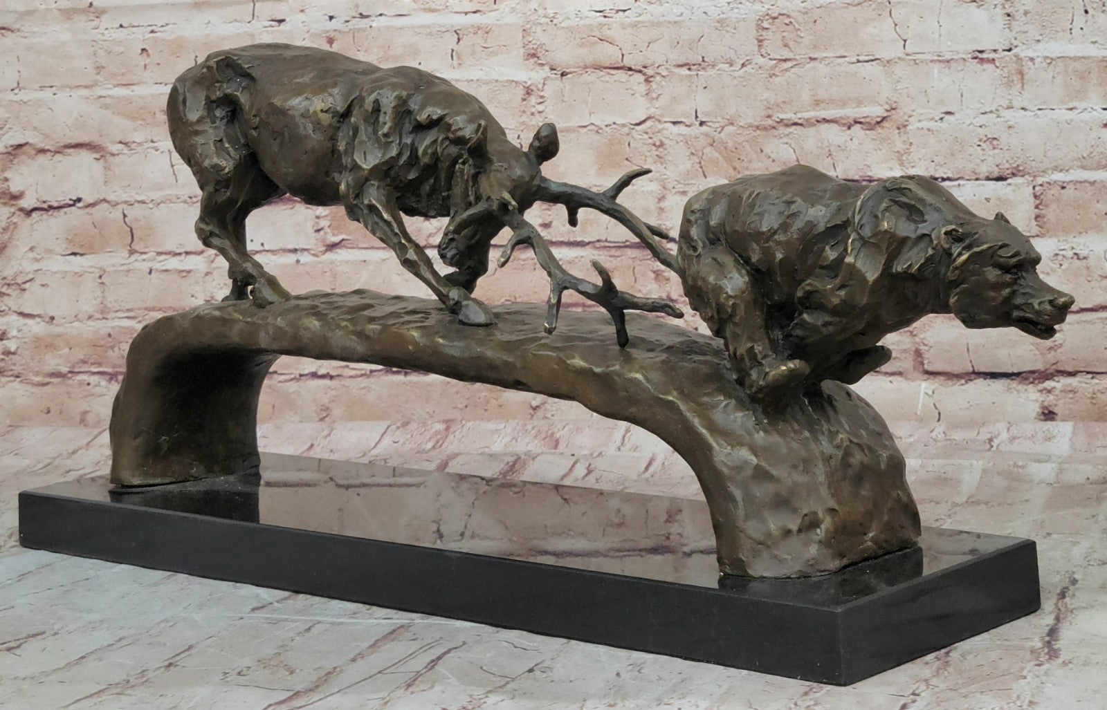Art Deco Confrontation Between Stag and a Bear Extra Large Bronze Sculpture