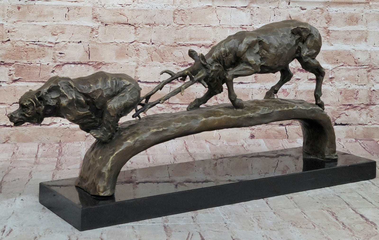 Art Deco Confrontation Between Stag and a Bear Extra Large Bronze Sculpture