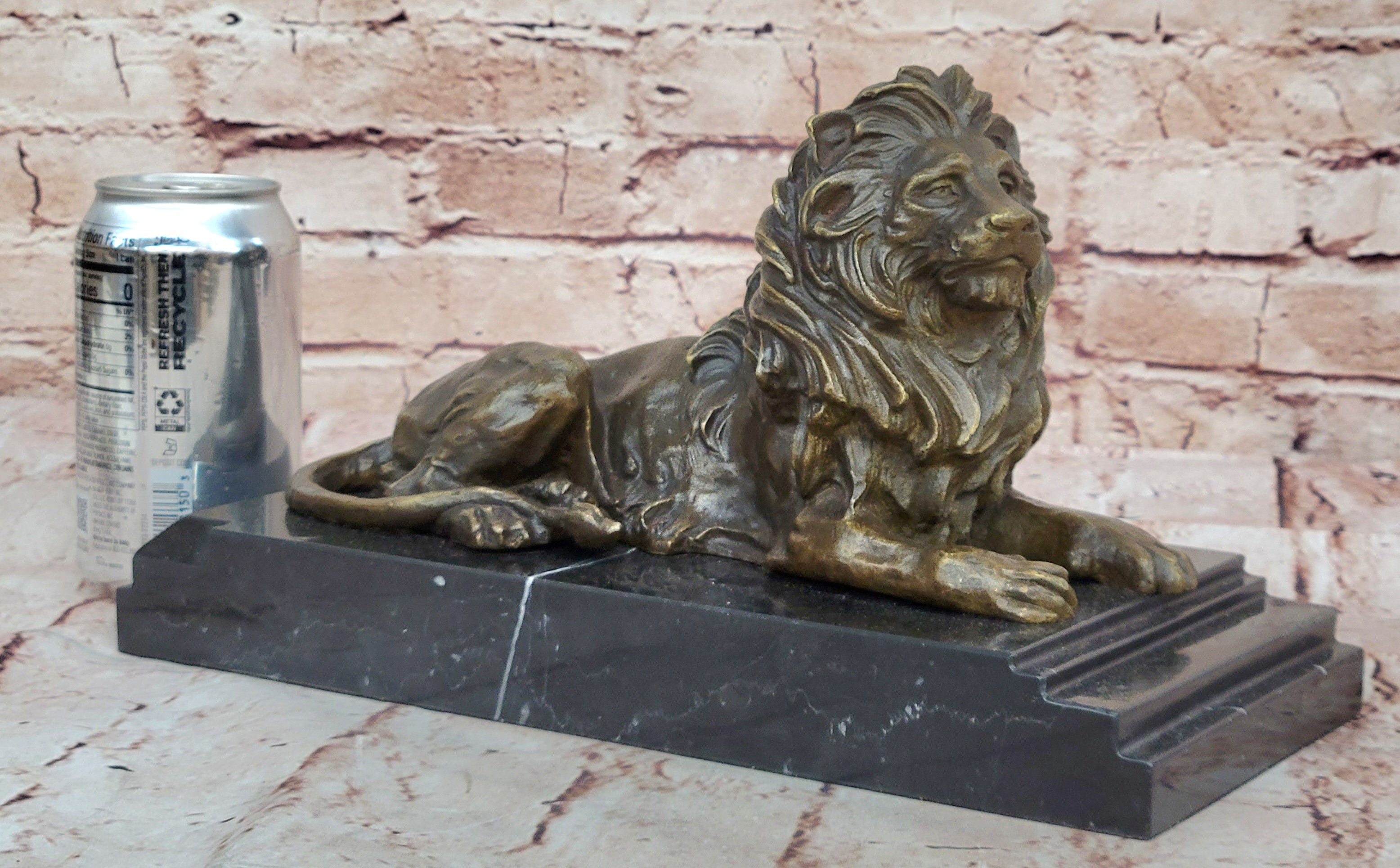 Handcrafted Mantle Decoration African Lion by Barye Bronze Sculpture Figurine