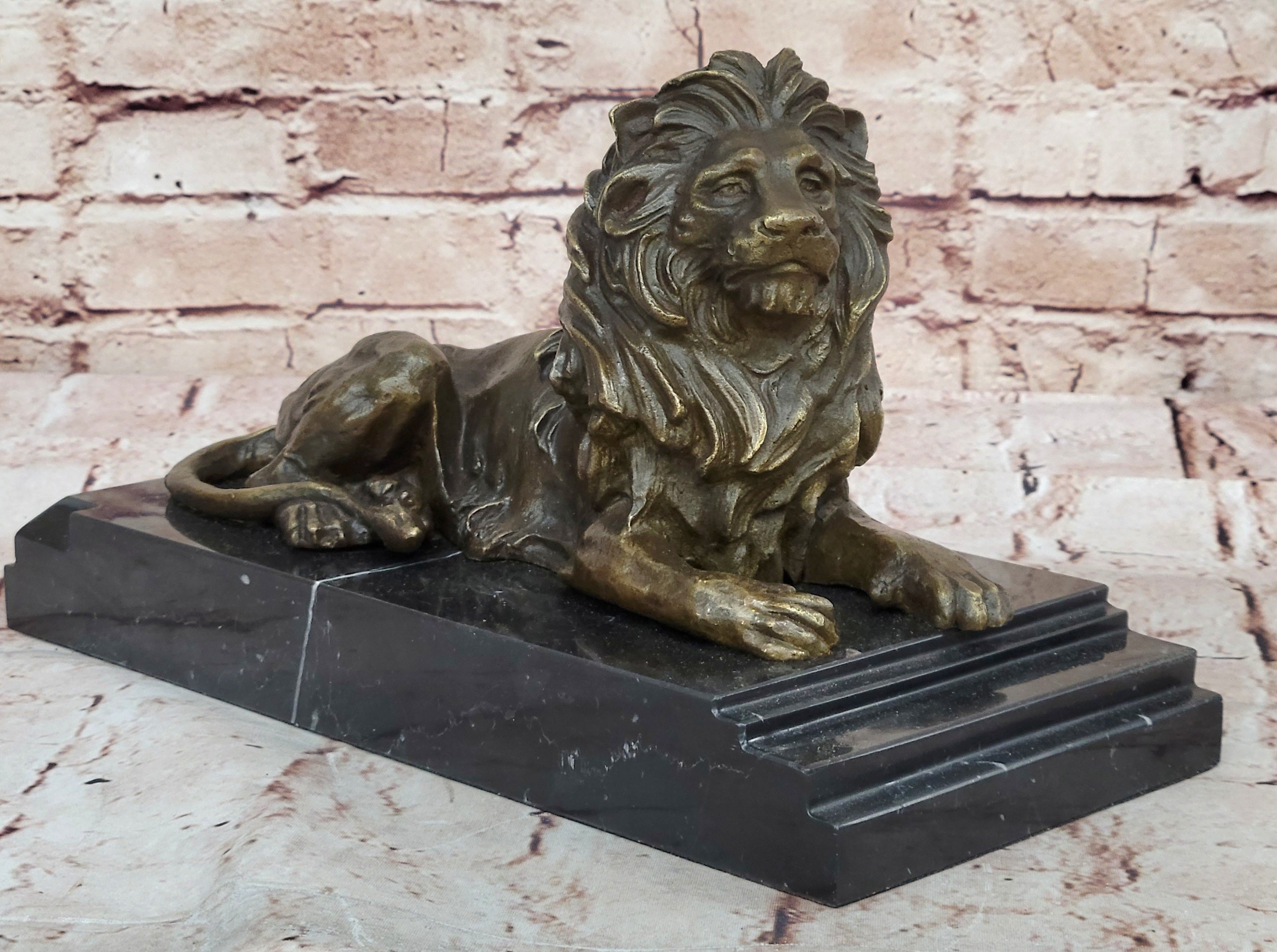Handcrafted Mantle Decoration African Lion by Barye Bronze Sculpture Figurine