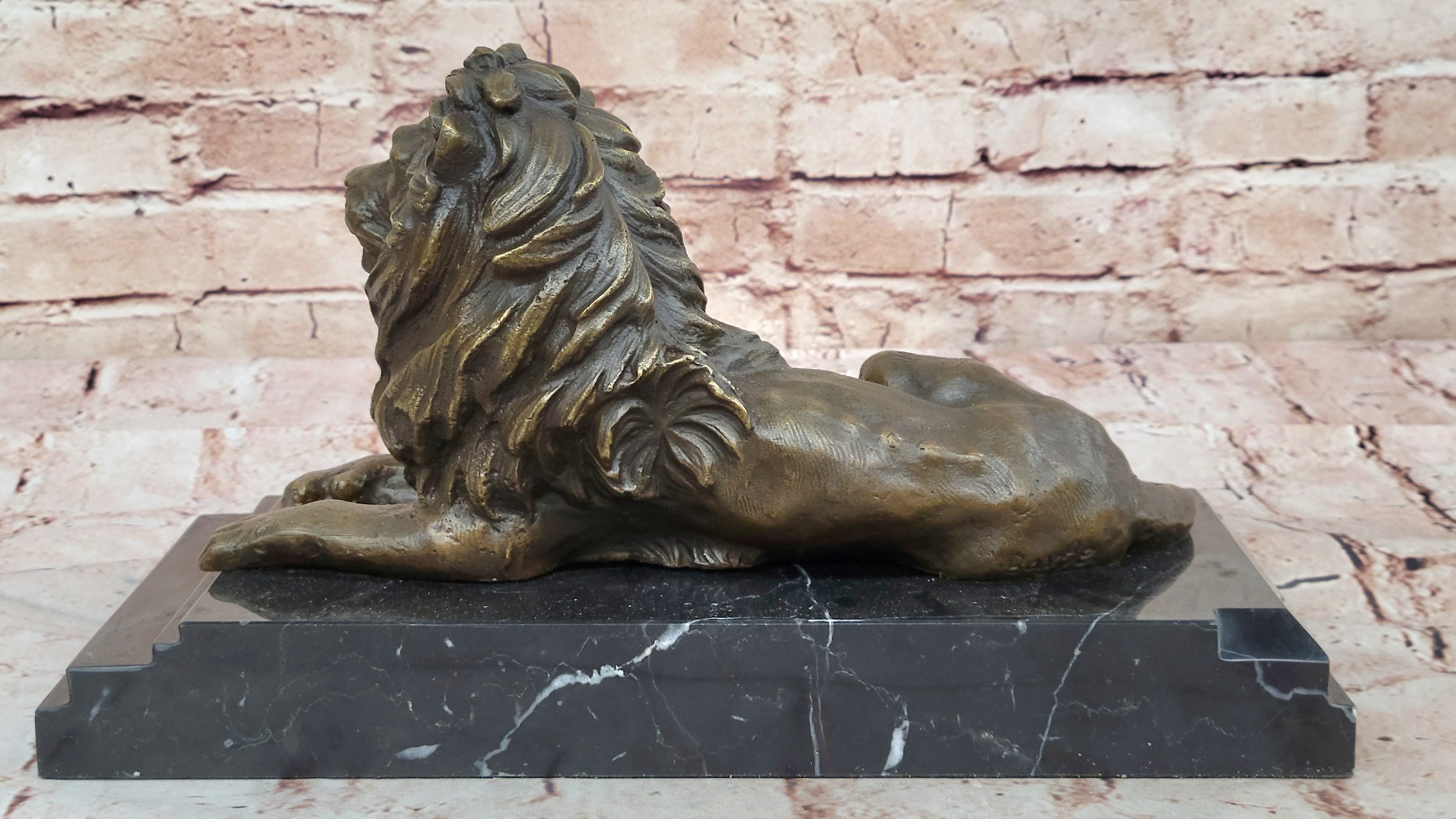 Handcrafted Mantle Decoration African Lion by Barye Bronze Sculpture Figurine