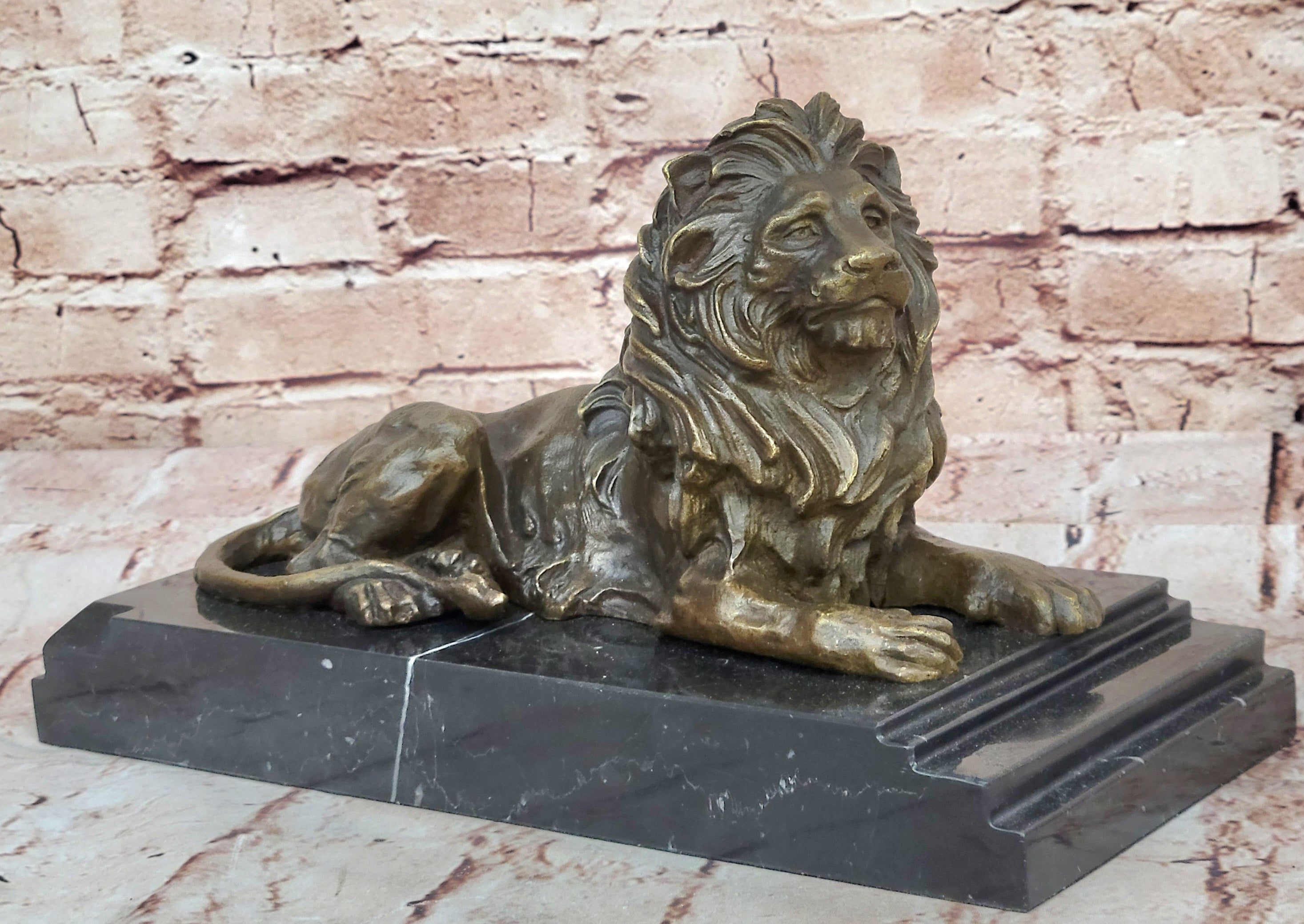 Handcrafted Mantle Decoration African Lion by Barye Bronze Sculpture Figurine