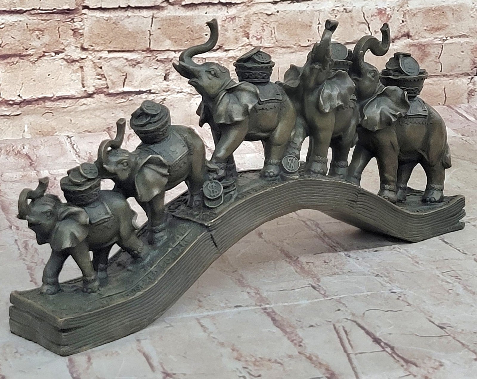 Art Deco Pack of Elephant Sign of Prosperity and Luck Bronze Sculpture Statue