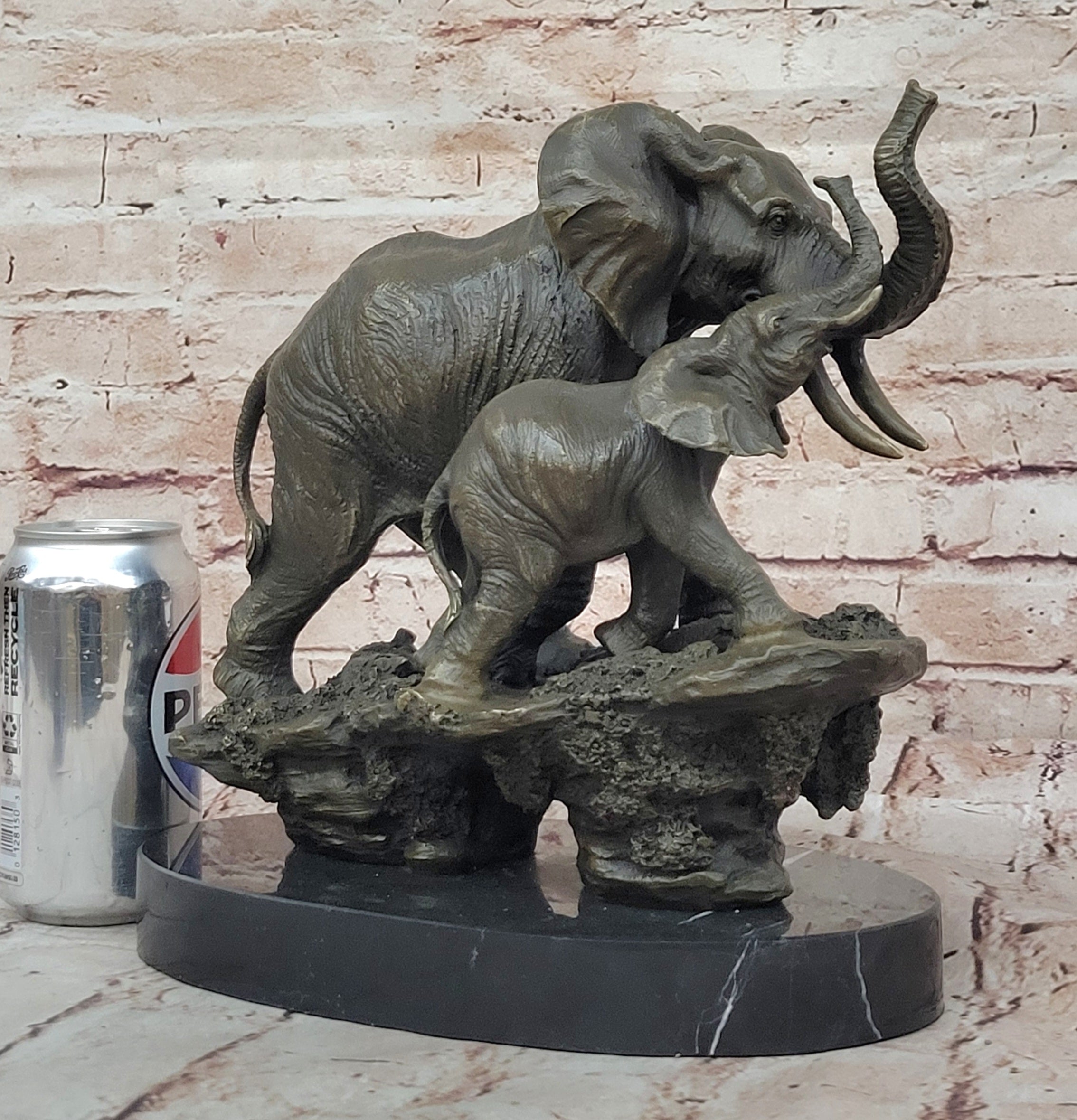 Bronze Sculpture Hand Made Statue Animal Wildlife African Elephants Elephant Art