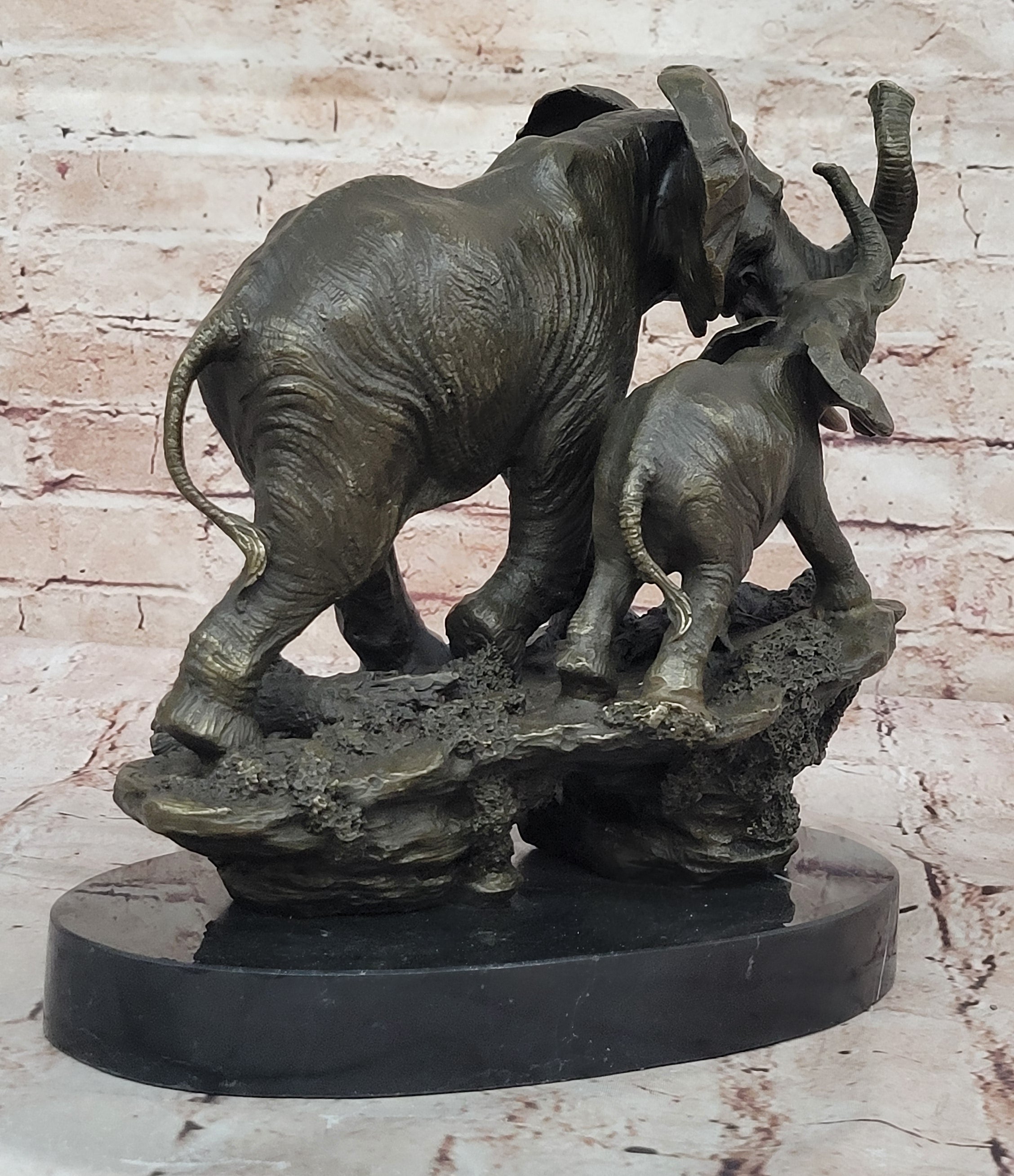 Bronze Sculpture Hand Made Statue Animal Wildlife African Elephants Elephant Art