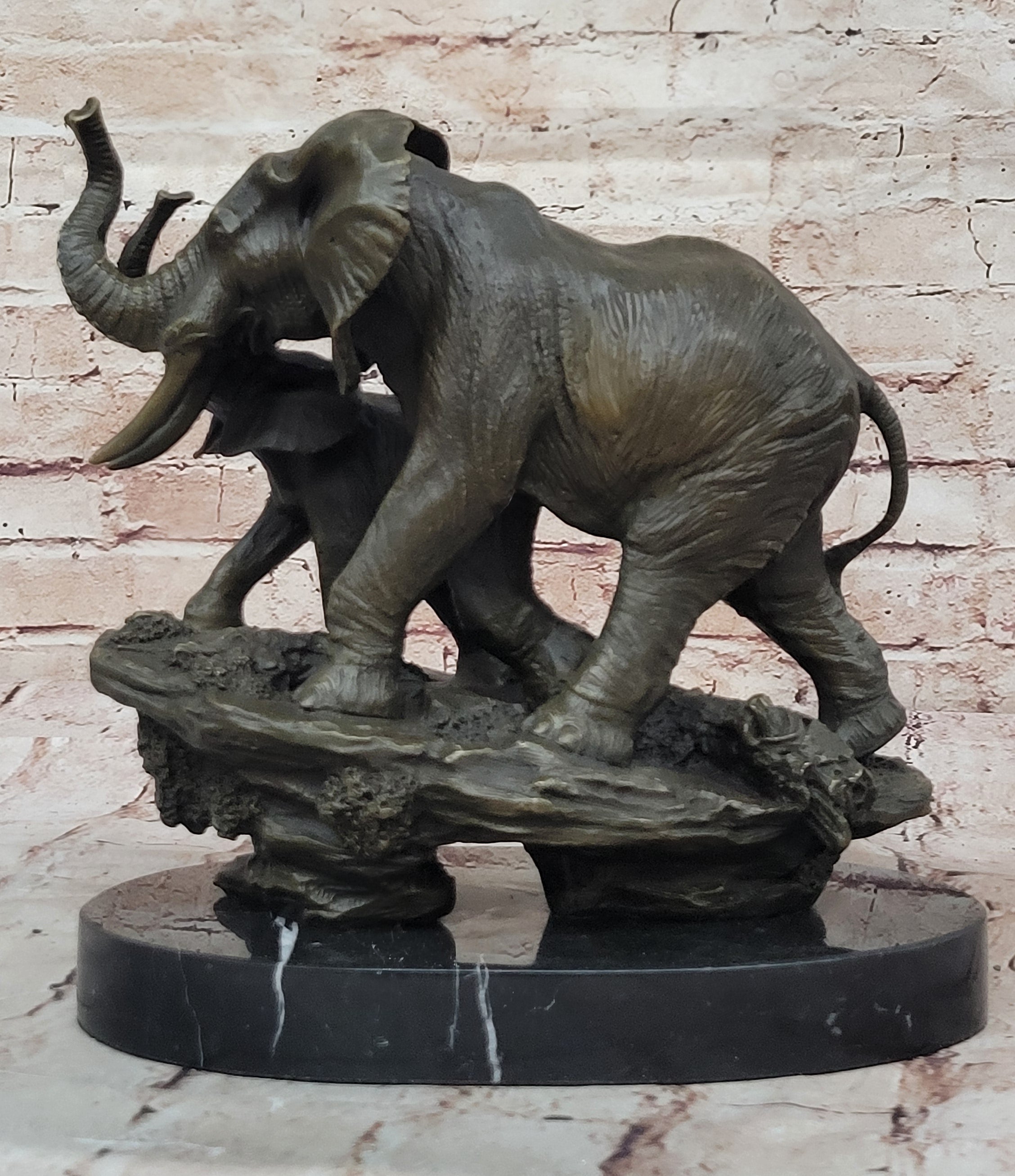 Bronze Sculpture Hand Made Statue Animal Wildlife African Elephants Elephant Art