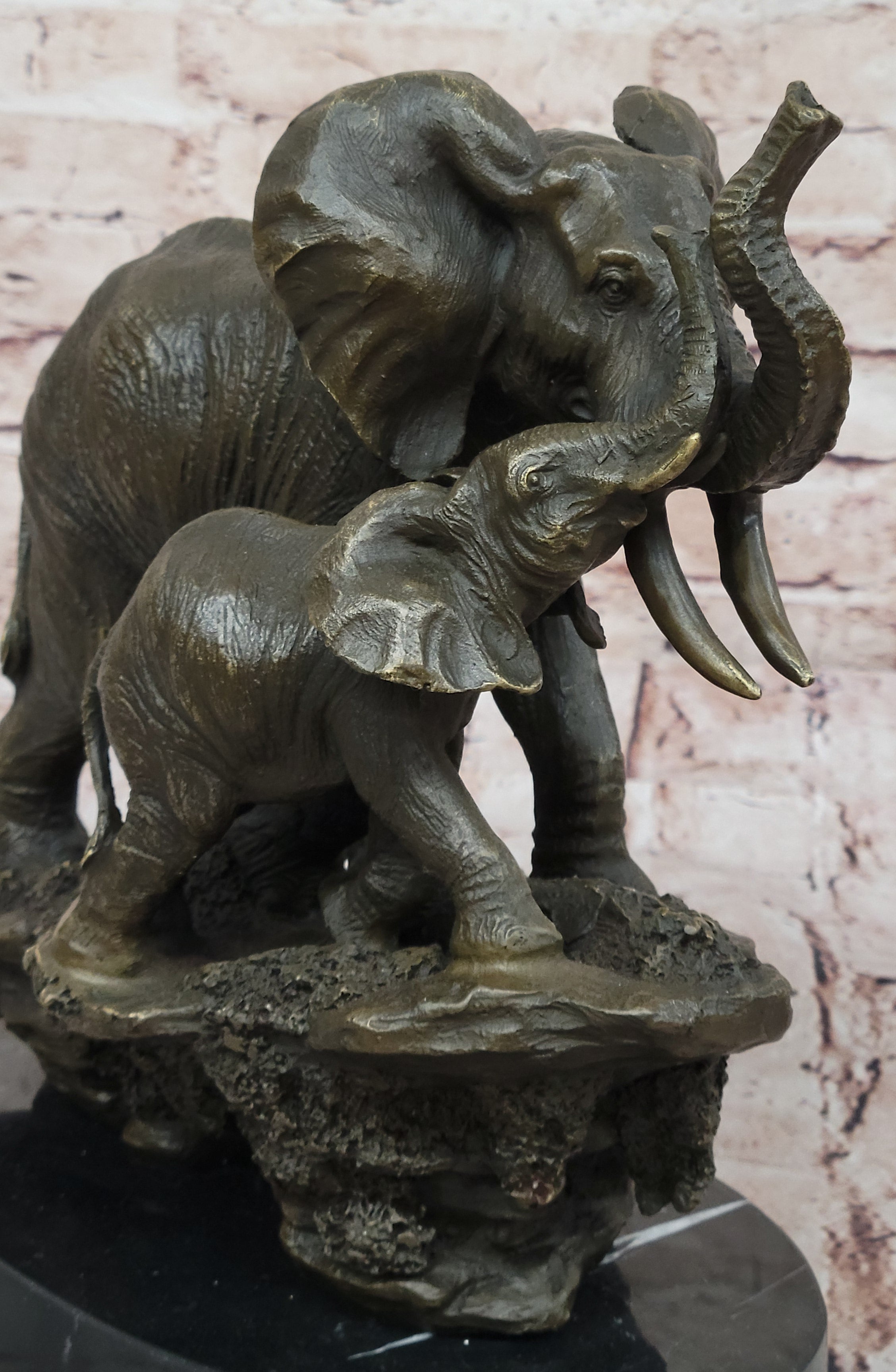 Bronze Sculpture Hand Made Statue Animal Wildlife African Elephants Elephant Art