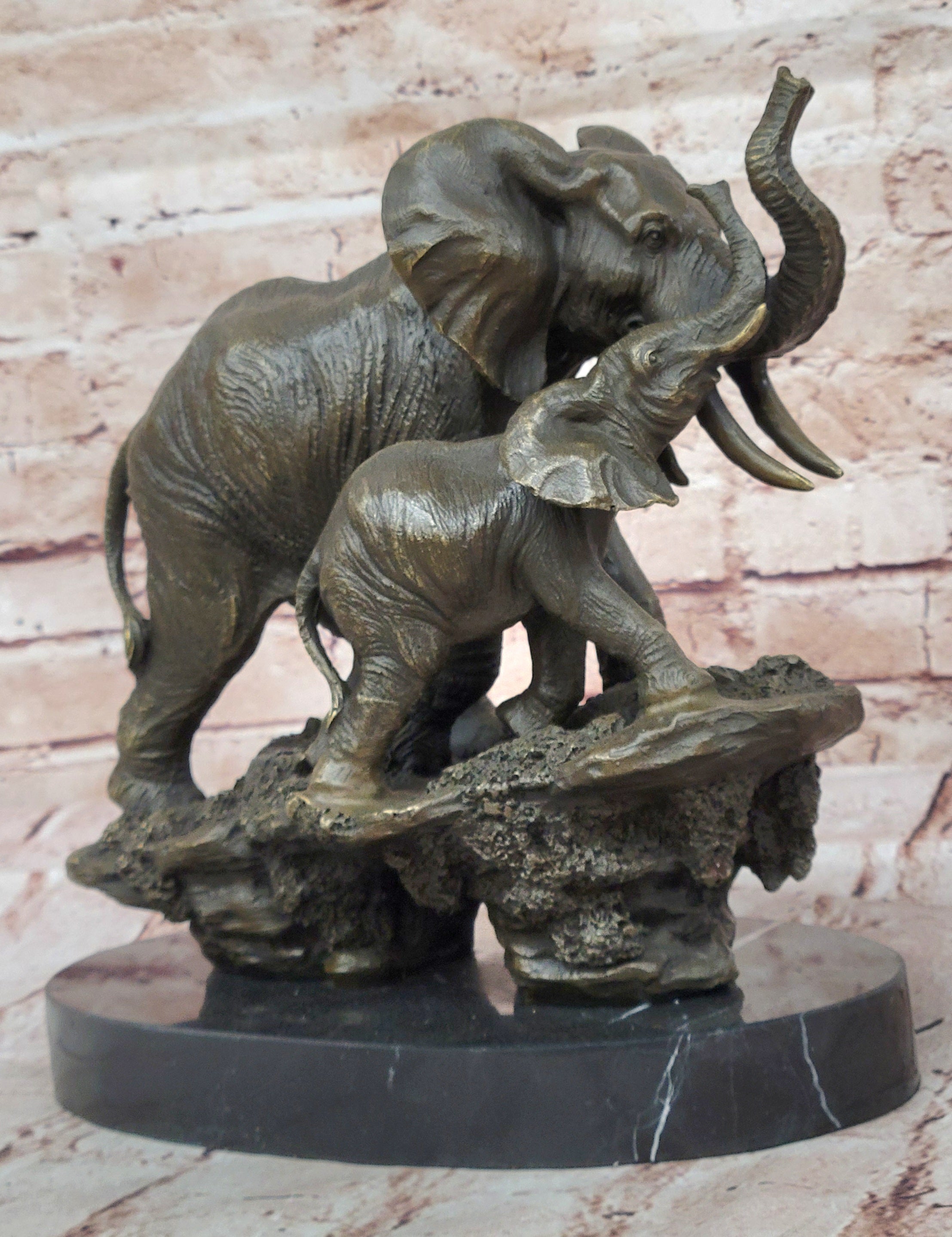 Bronze Sculpture Hand Made Statue Animal Wildlife African Elephants Elephant Art