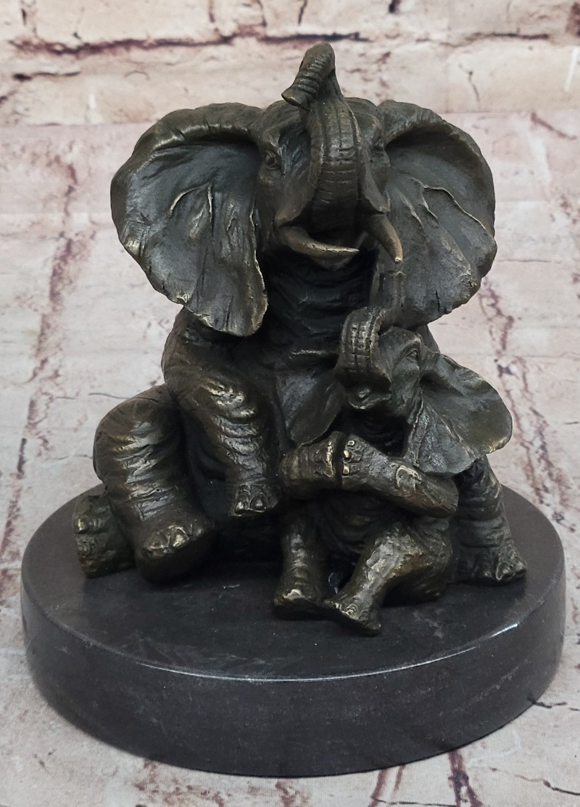 Handcrafted bronze sculpture SALE Decor Cub With Elephant Mother Laughing Gift