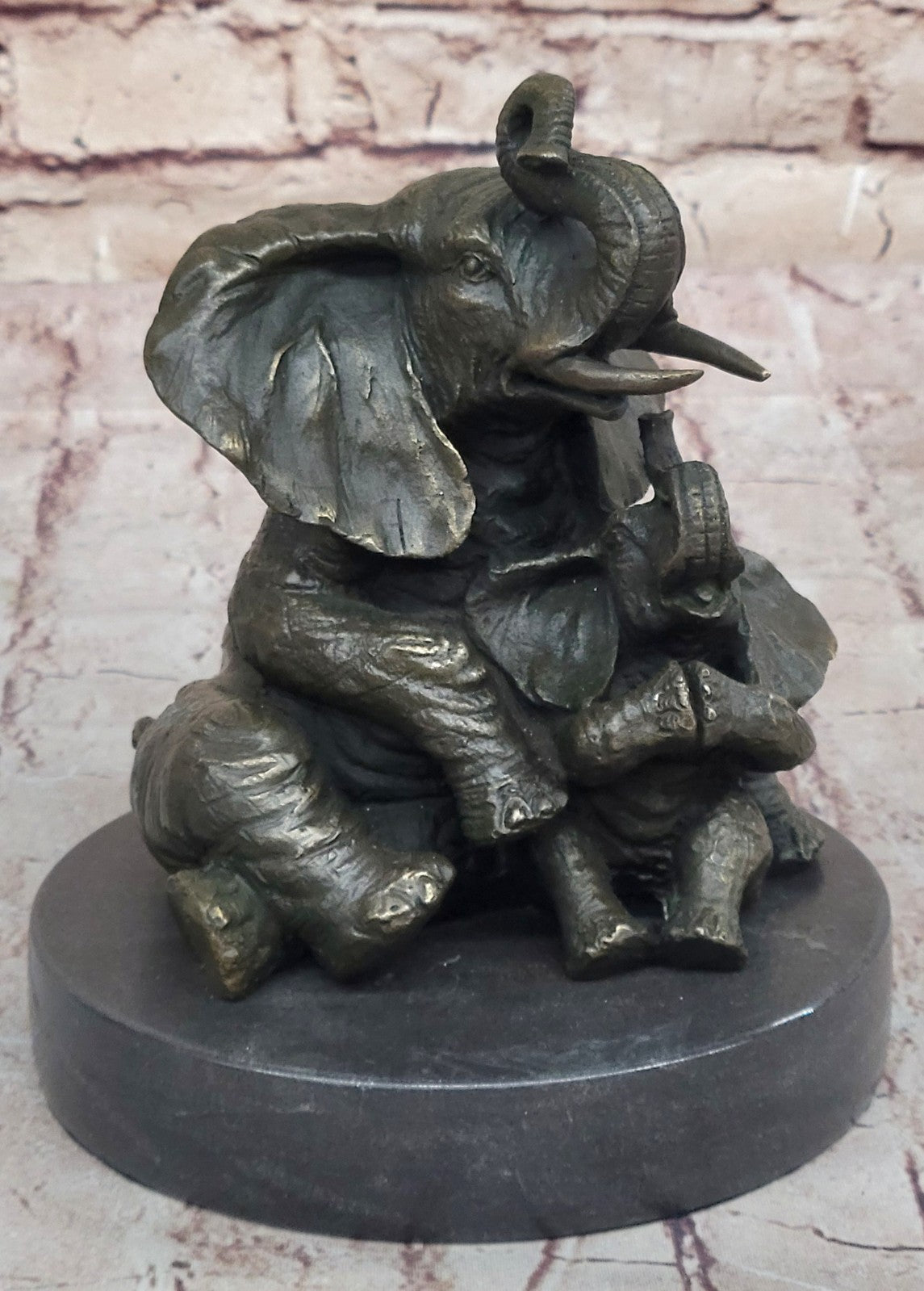 Handcrafted bronze sculpture SALE Decor Cub With Elephant Mother Laughing Gift