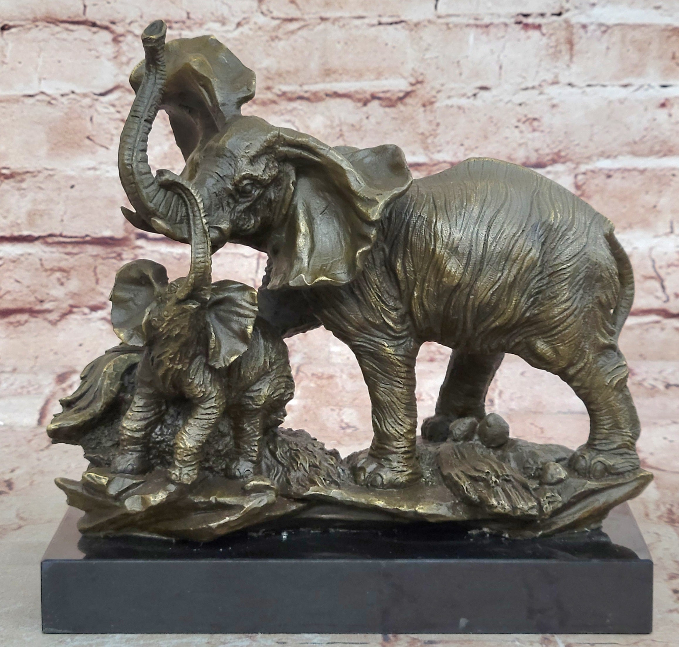 Hand Made Bronze sculpture SALE Marble Wildlife Baby With Elephant Barye Signed